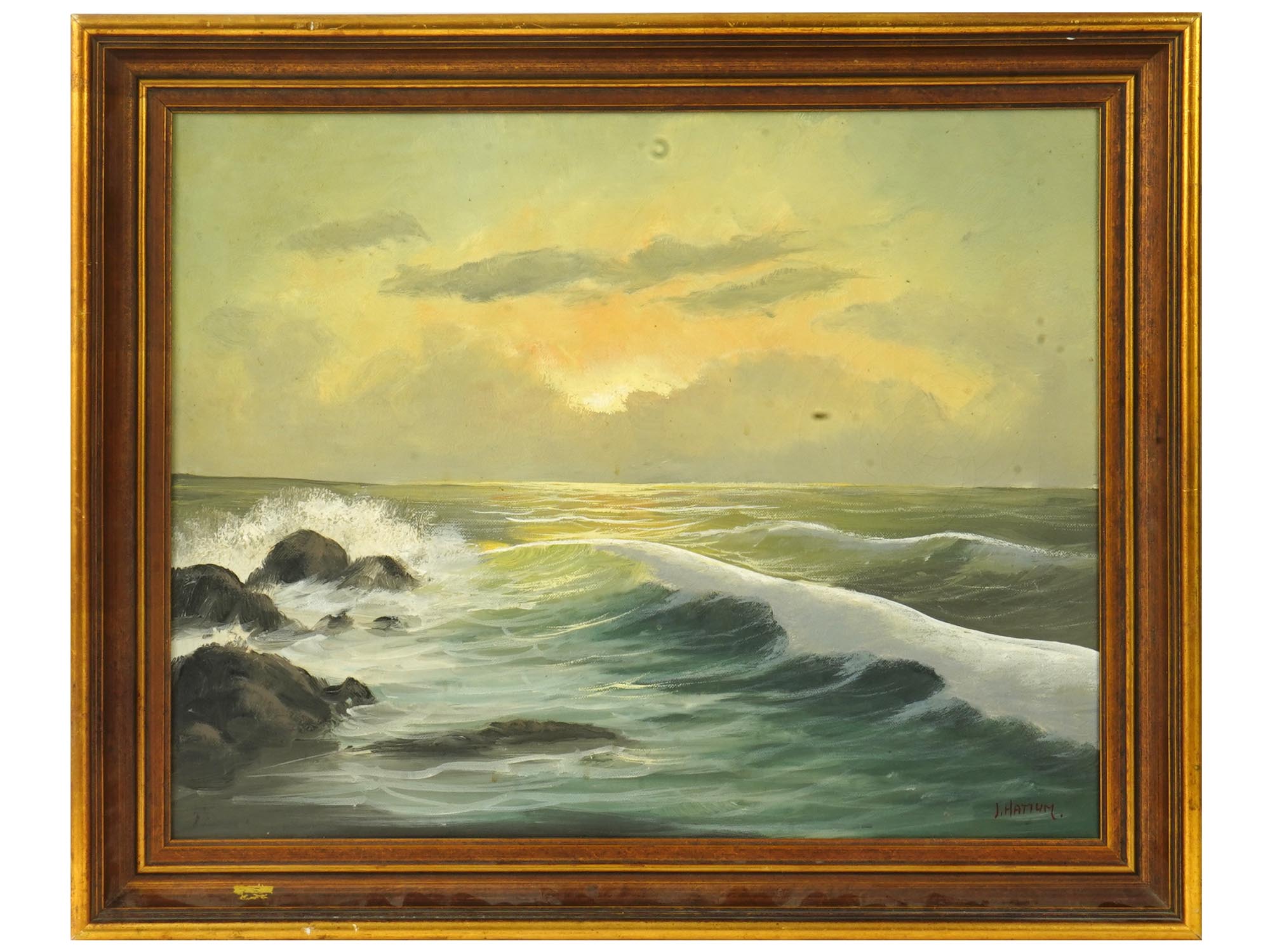 VINTAGE OIL SEASCAPE PAINTING BY J HATTUM PIC-0