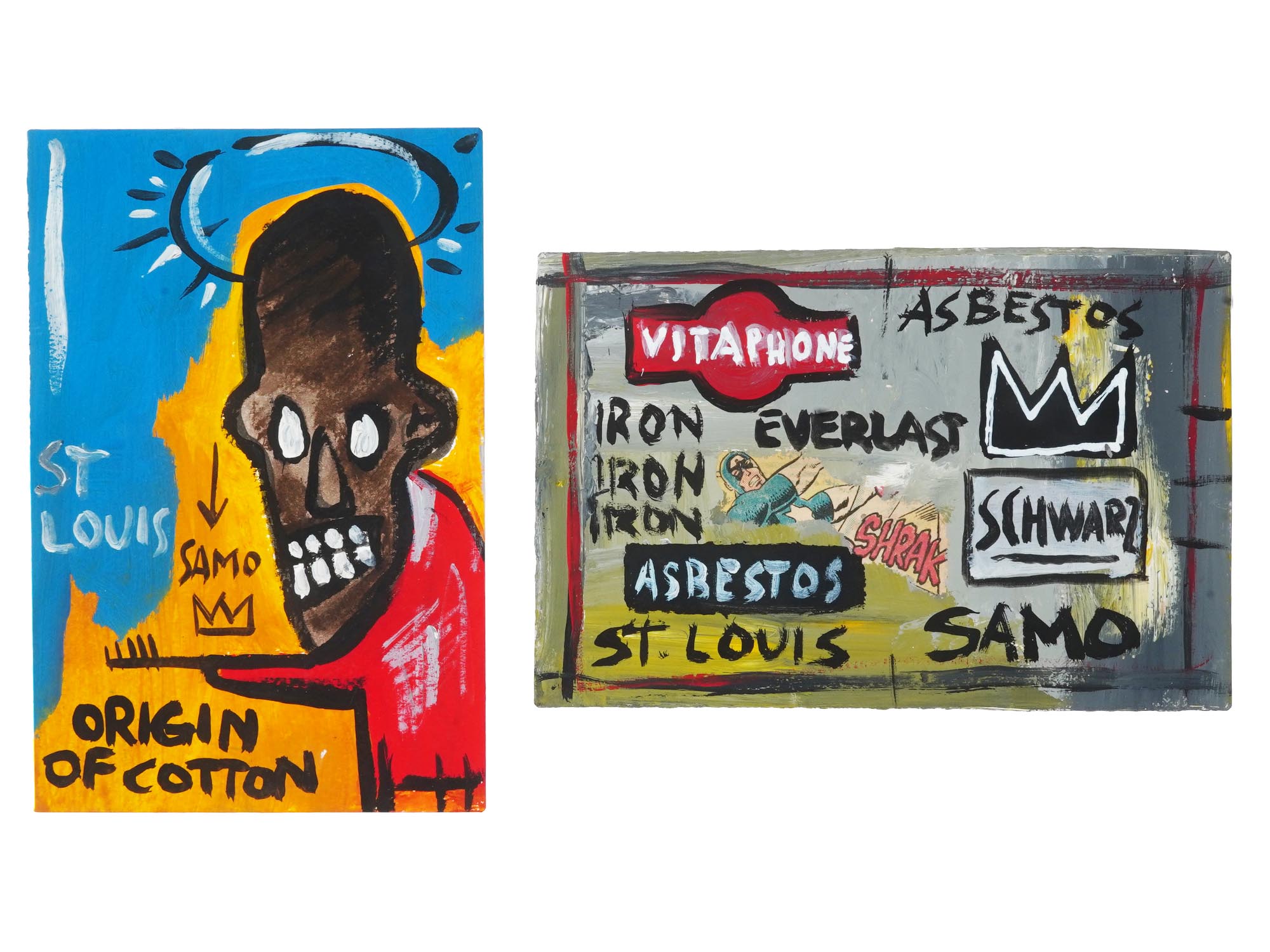 POSTCARDS AFTER JEAN MICHEL BASQUIAT OIL ON CARDSTOCK PIC-0