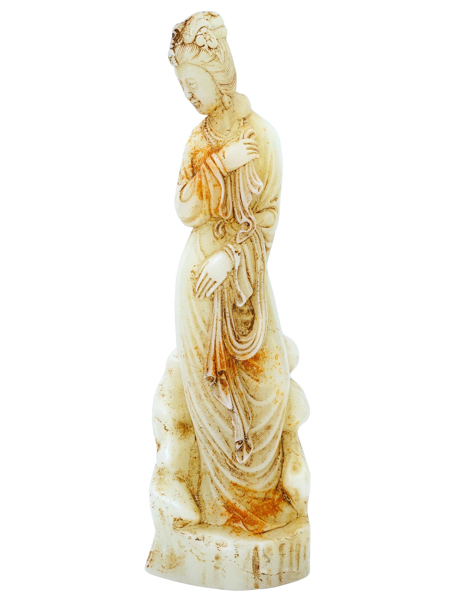 ANTIQUE CHINESE HAND CARVED JADE FIGURE OF GUANYIN PIC-1