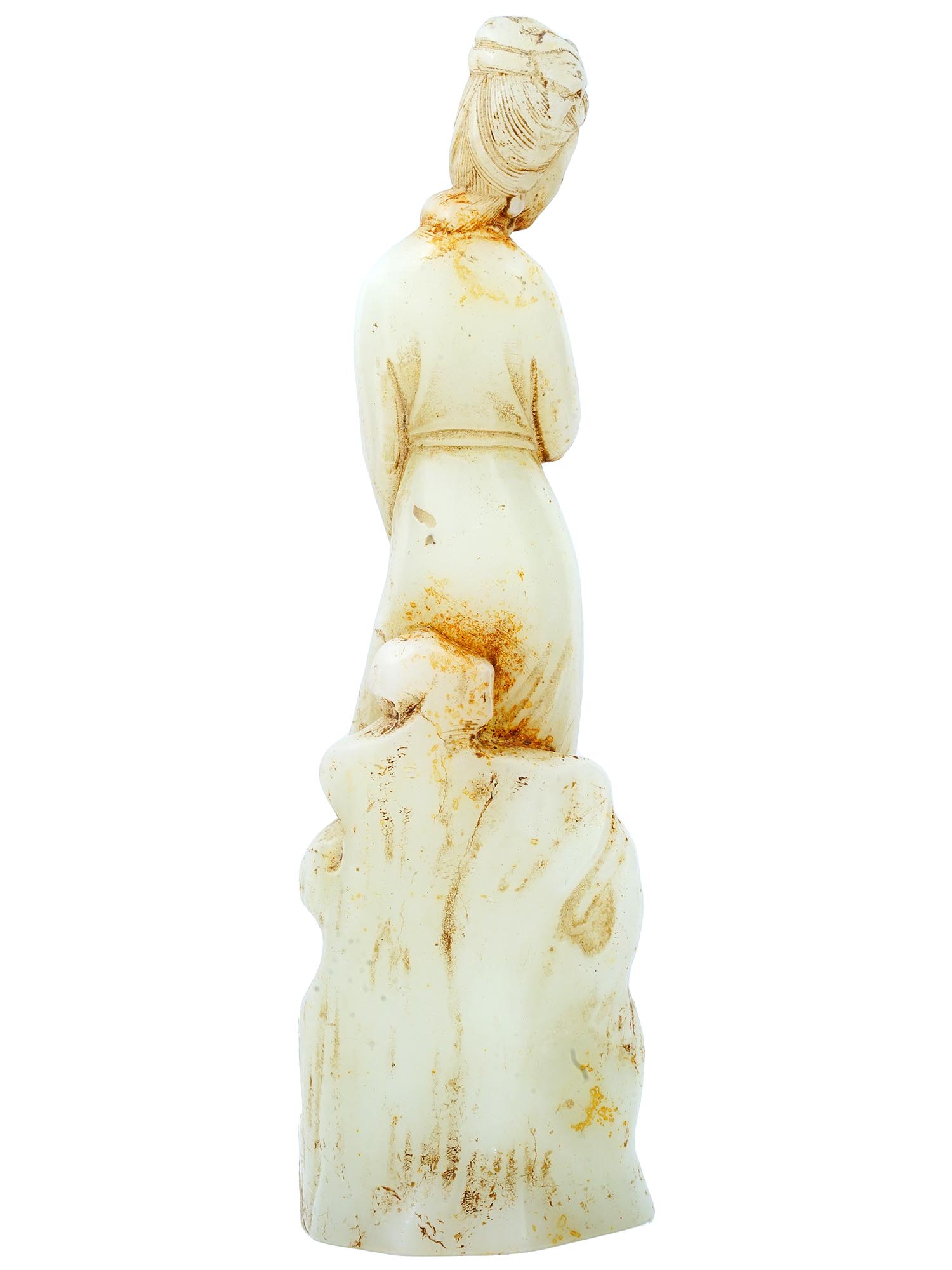 ANTIQUE CHINESE HAND CARVED JADE FIGURE OF GUANYIN PIC-3