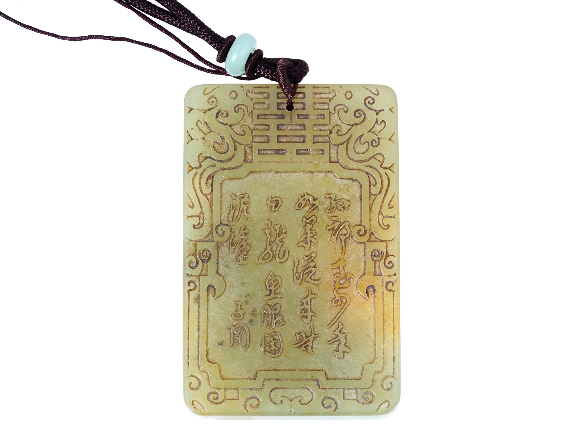 ANTIQUE CHINESE CARVED CELADON JADE AMULET PENDANT PIC-2