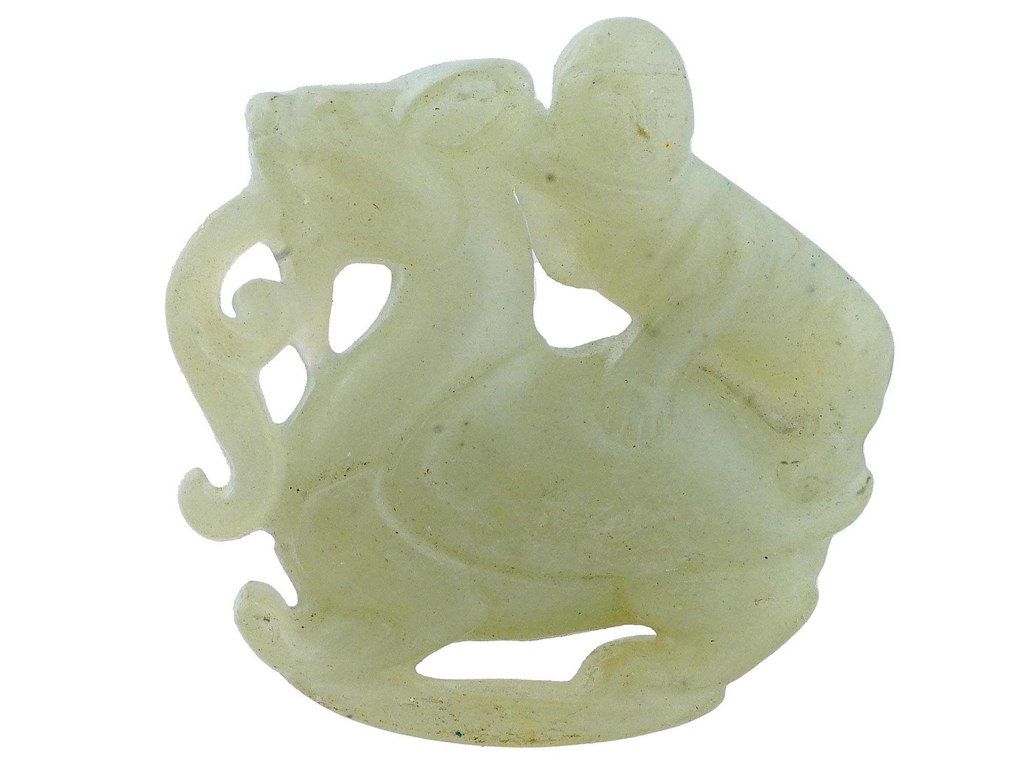 ANTIQUE CHINESE CARVED JADE RIDER ATOP A BEAST PIC-0