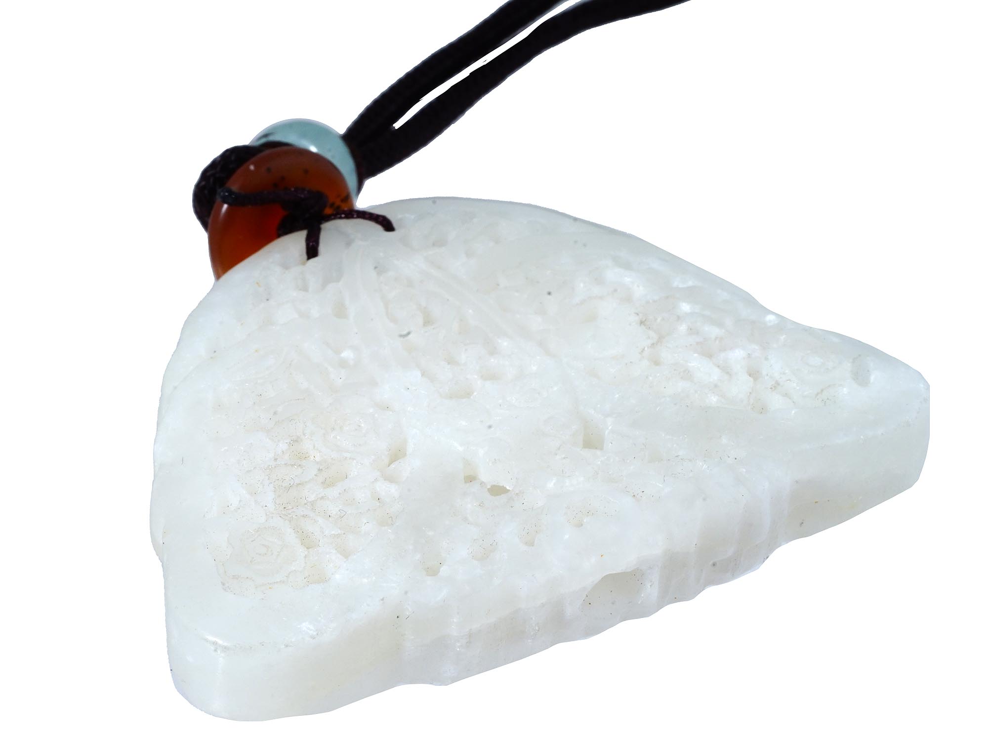 ANTIQUE CHINESE CARVED WHITE JADE AMULET PENDANT PIC-1