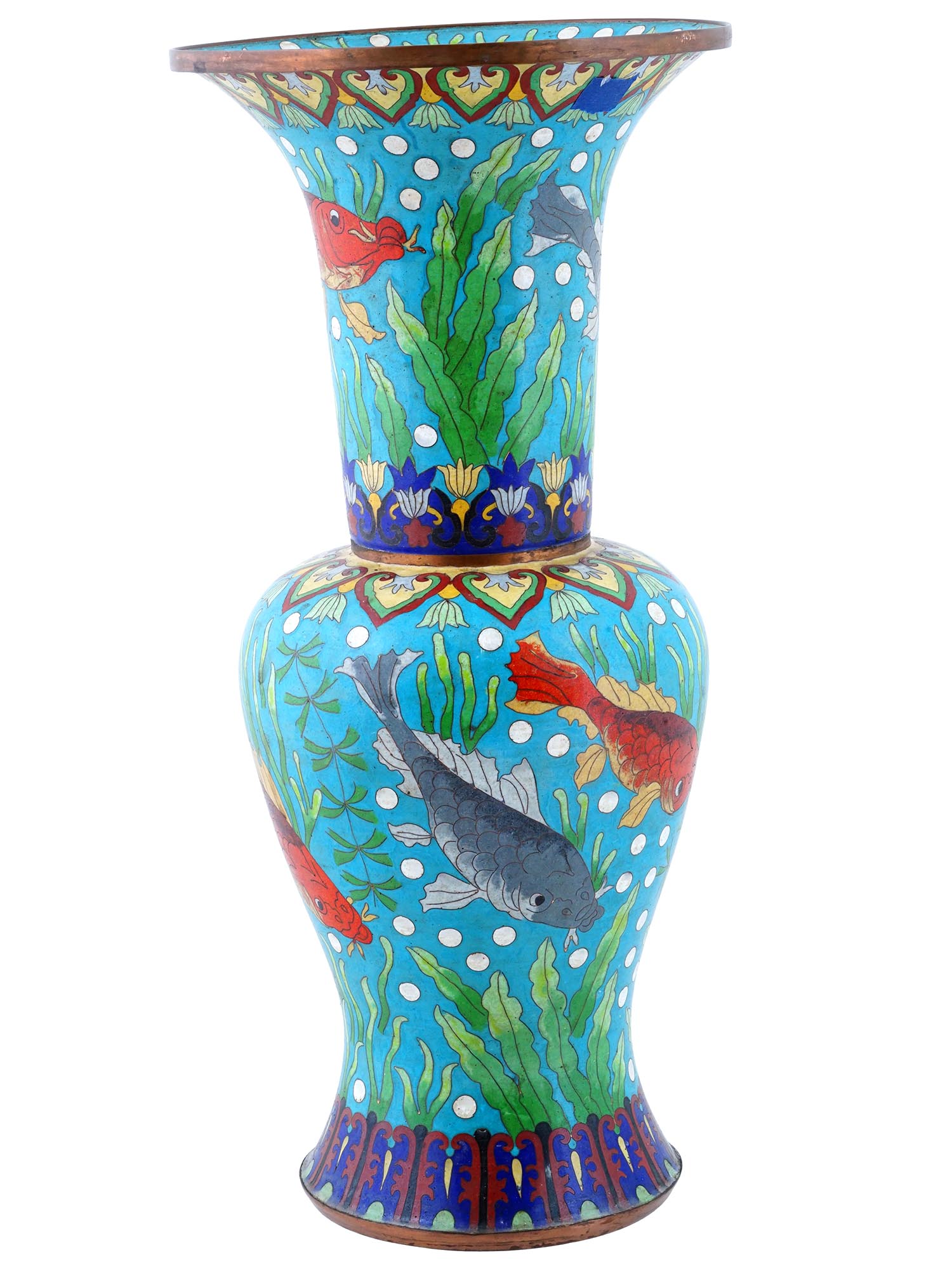 ANTIQUE CHINESE QING CLOISONNE ENAMEL FISH VASE PIC-1