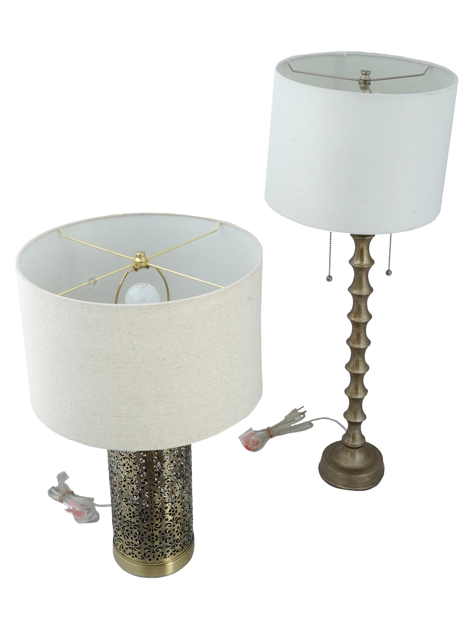 VINTAGE FAUX BAMBOO AND PIERCED FLORAL TABLE LAMPS PIC-1