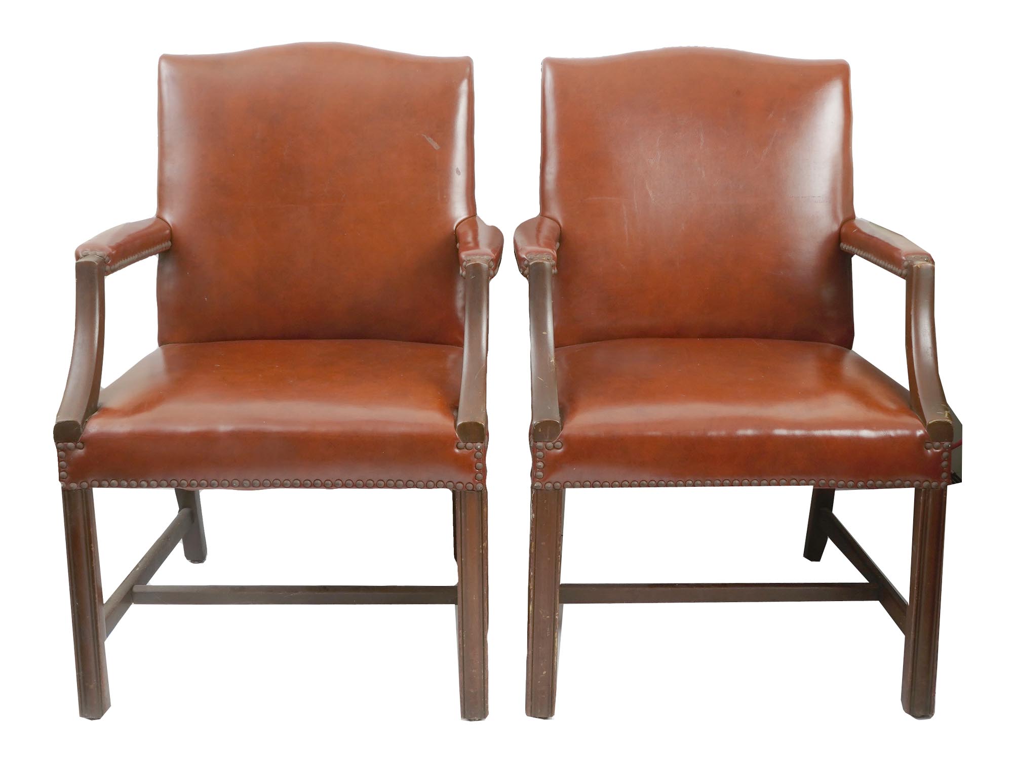 PAIR OF VINTAGE WOODEN ARMCHAIRS IN LEATHER PIC-0