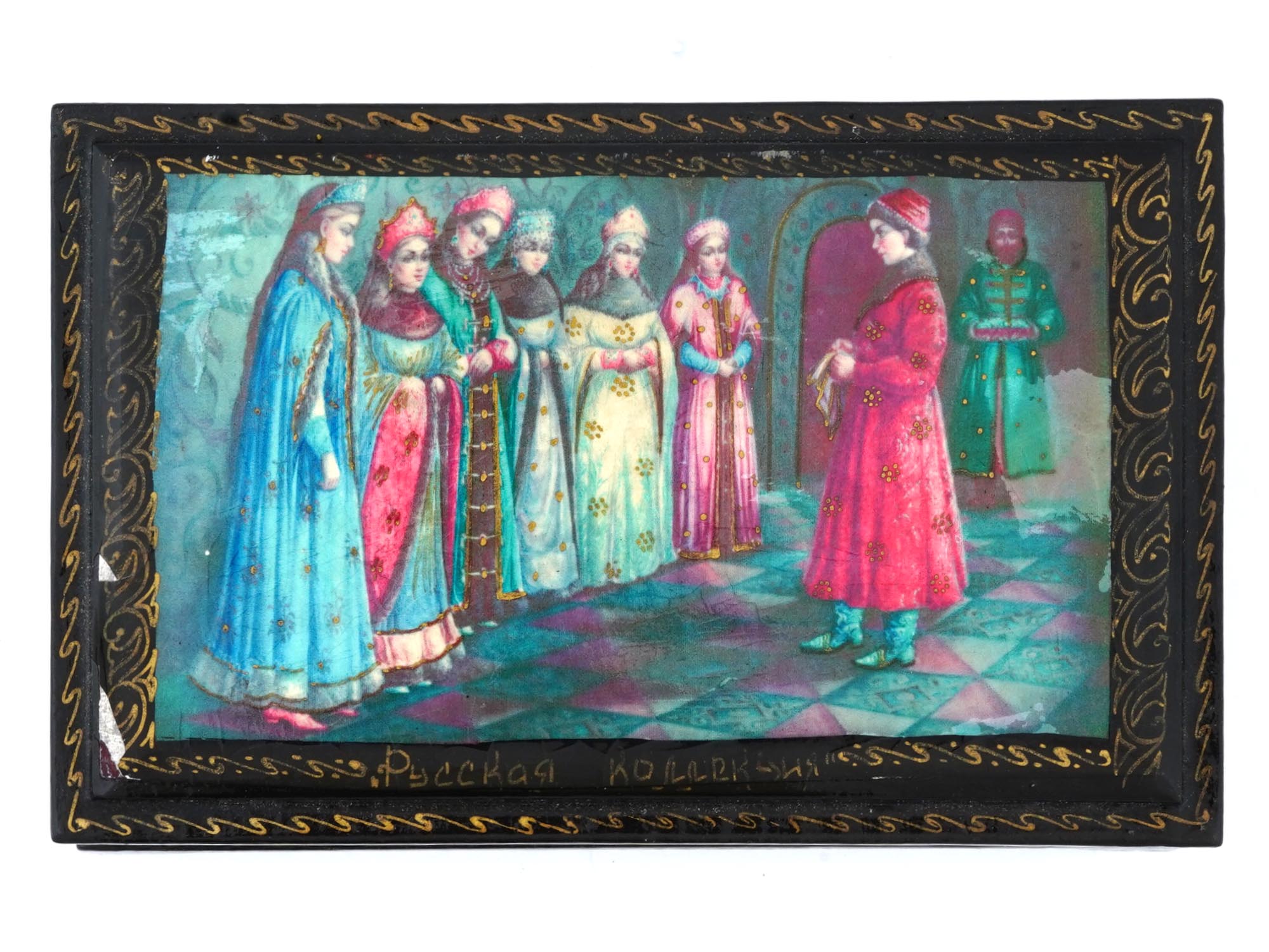 RUSSIAN HAND PAINTED WOODEN MUSIC BOX W PAINTING PIC-4