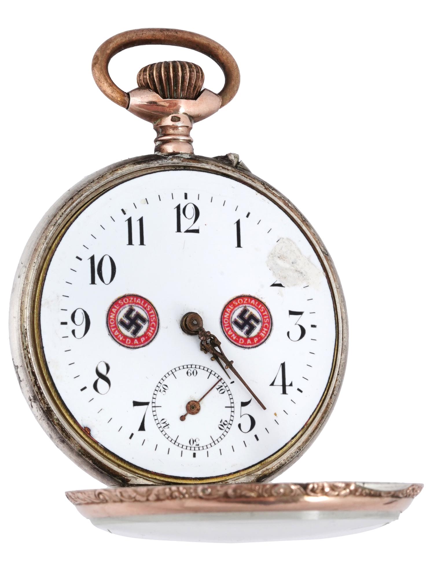 WWII NAZI GERMAN 14K GOLD SILVER ENAMEL POCKET WATCH PIC-2