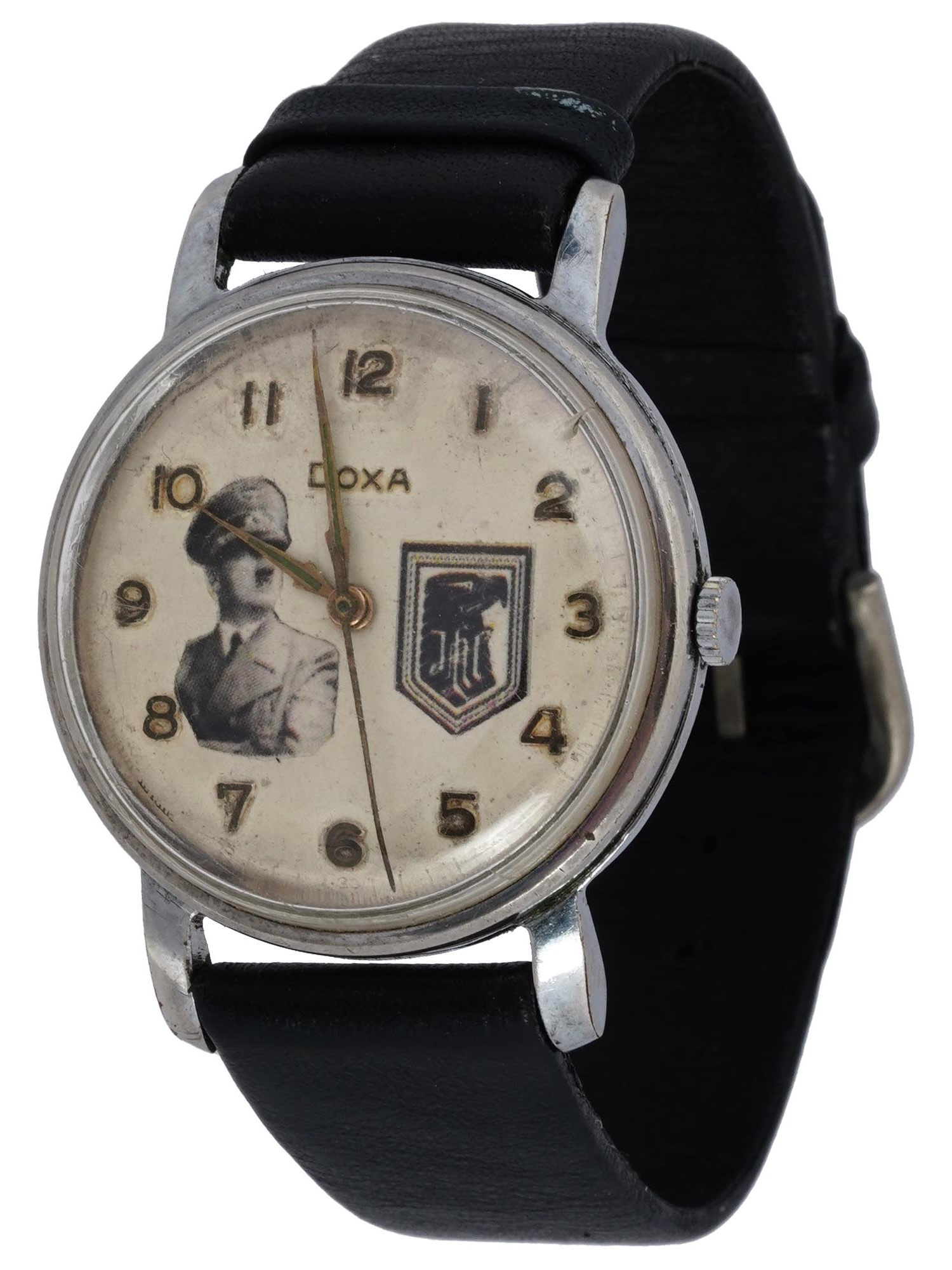 WWII NAZI GERMAN DOXA WRIST WATCH W HITLER 1942 PIC-0