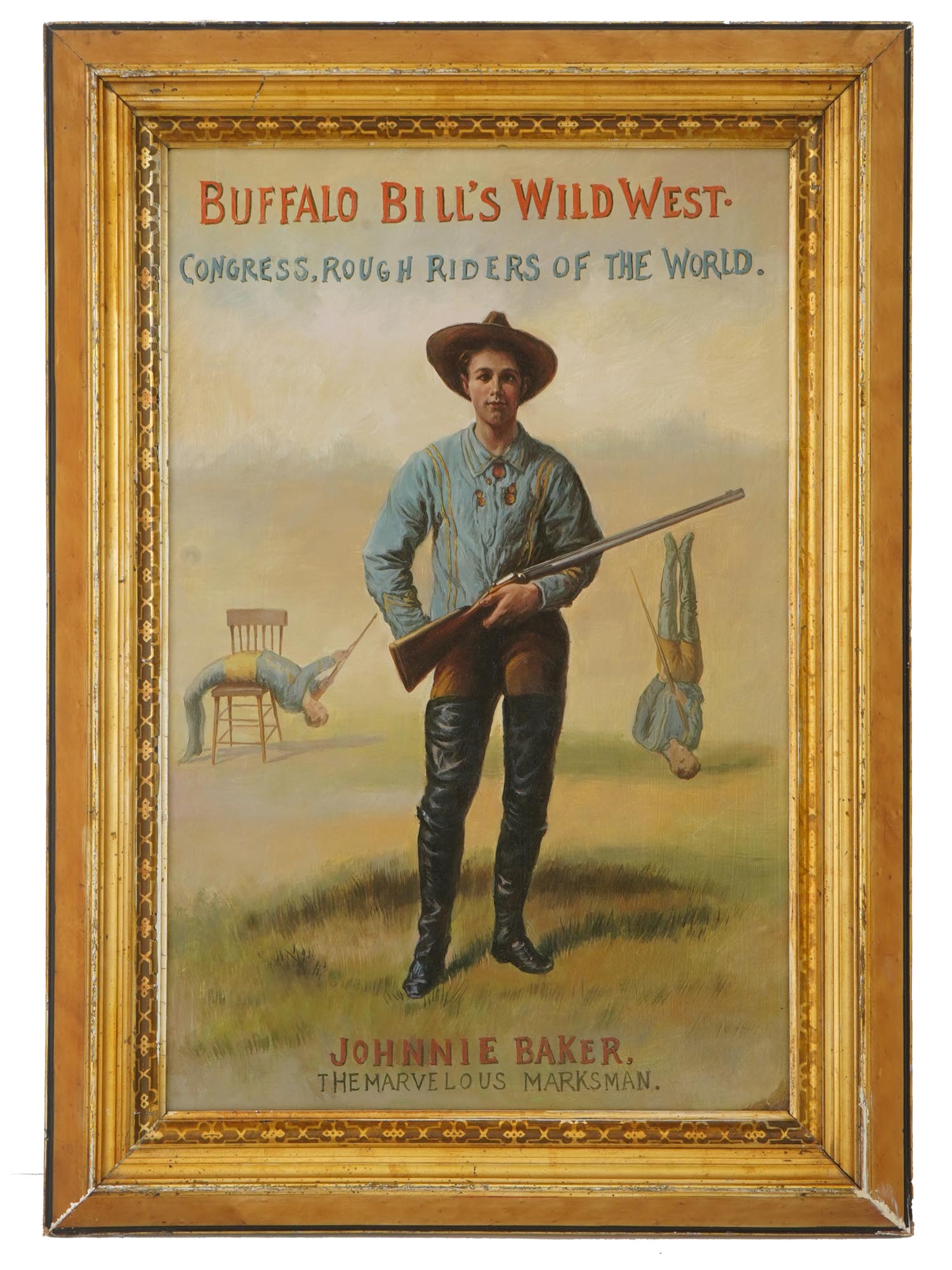 1900S AMERICAN BUFFALO BILLS WILD WEST OIL PAINTING PIC-0