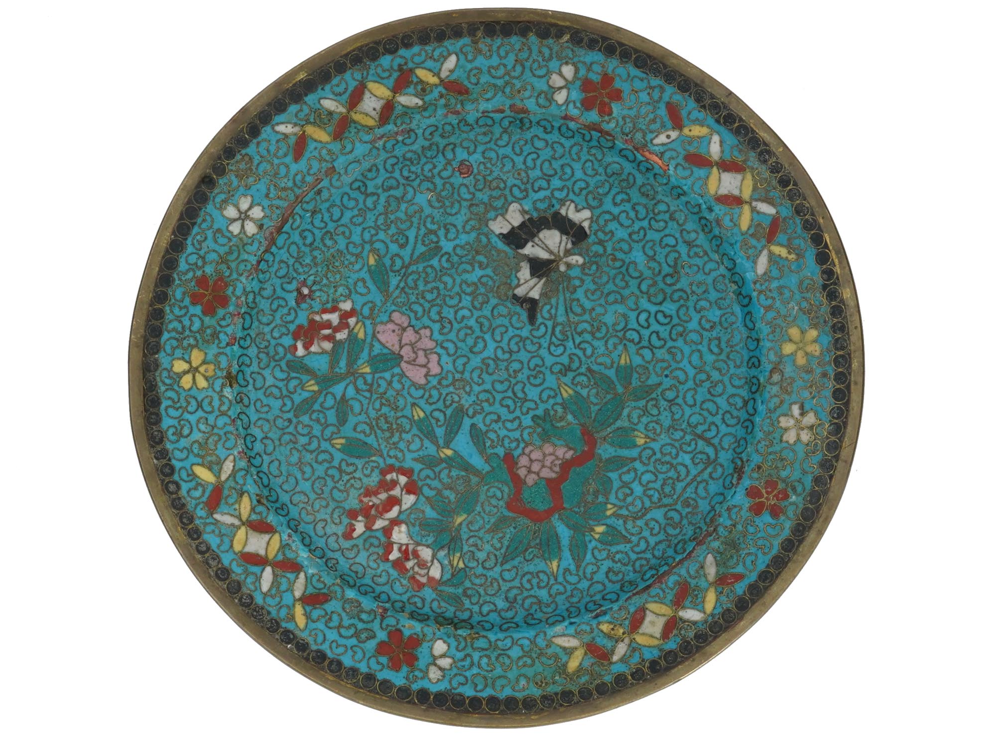 ANTIQUE JAPANESE MEIJI ERA CLOISONNE ENAMEL PLATE PIC-0