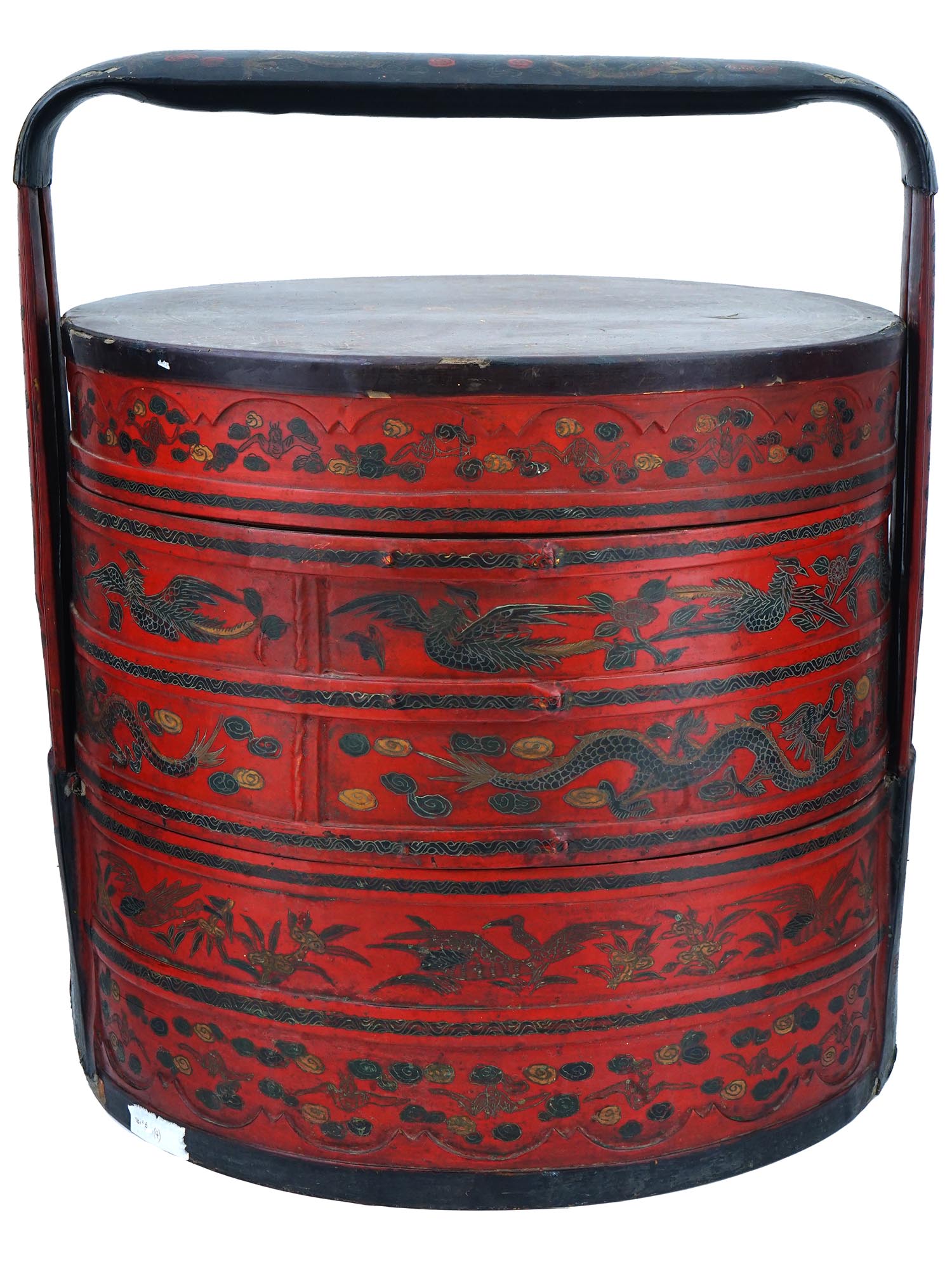 ANTIQUE CHINESE QING RED LACQUER WEDDING BASKET PIC-1