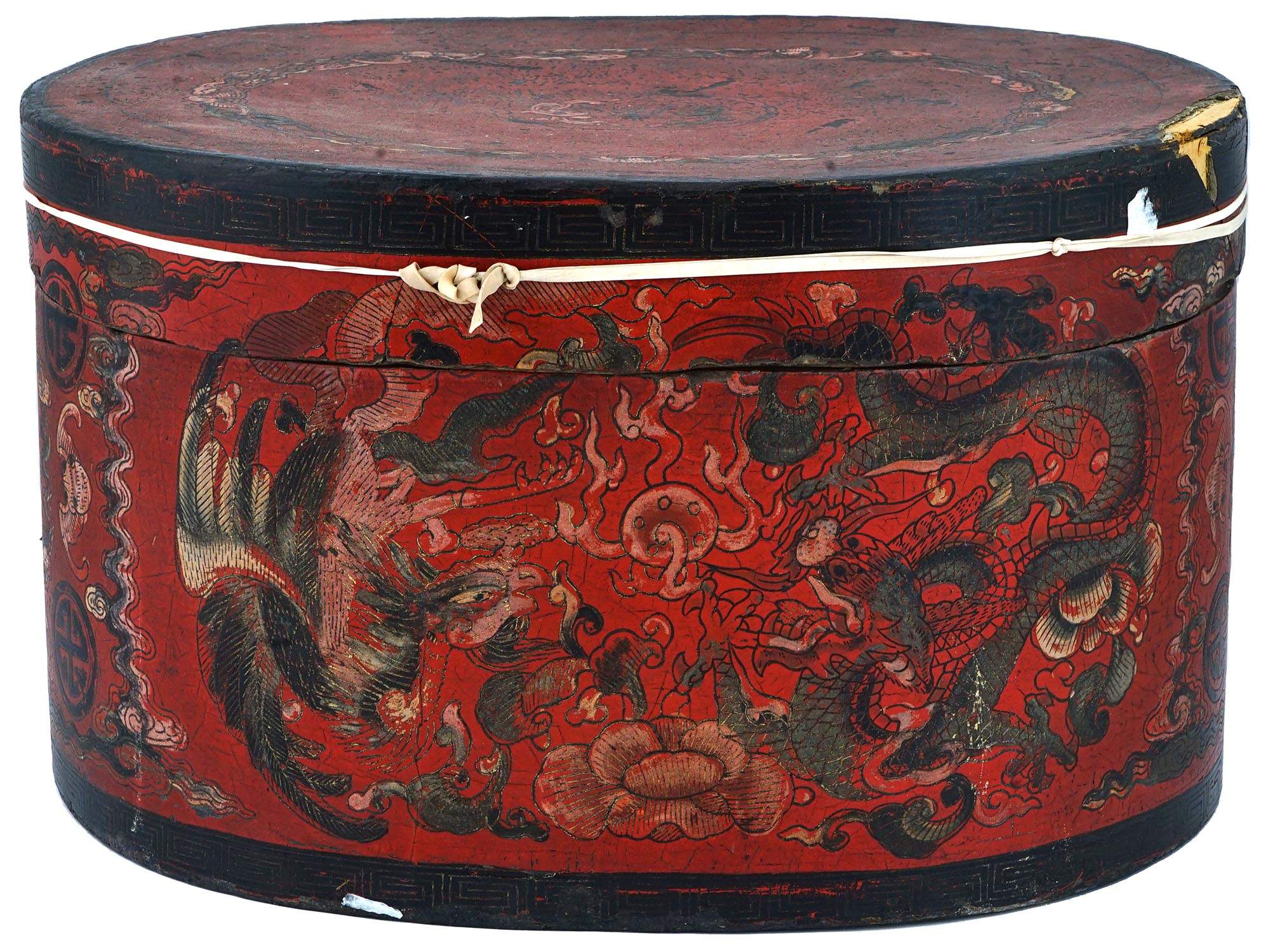 ANTIQUE CHINESE QING RED LACQUER LIDDED HAT BOX PIC-3