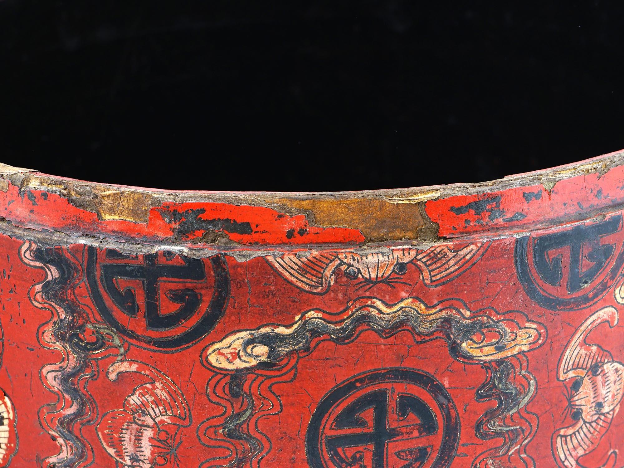 ANTIQUE CHINESE QING RED LACQUER LIDDED HAT BOX PIC-10