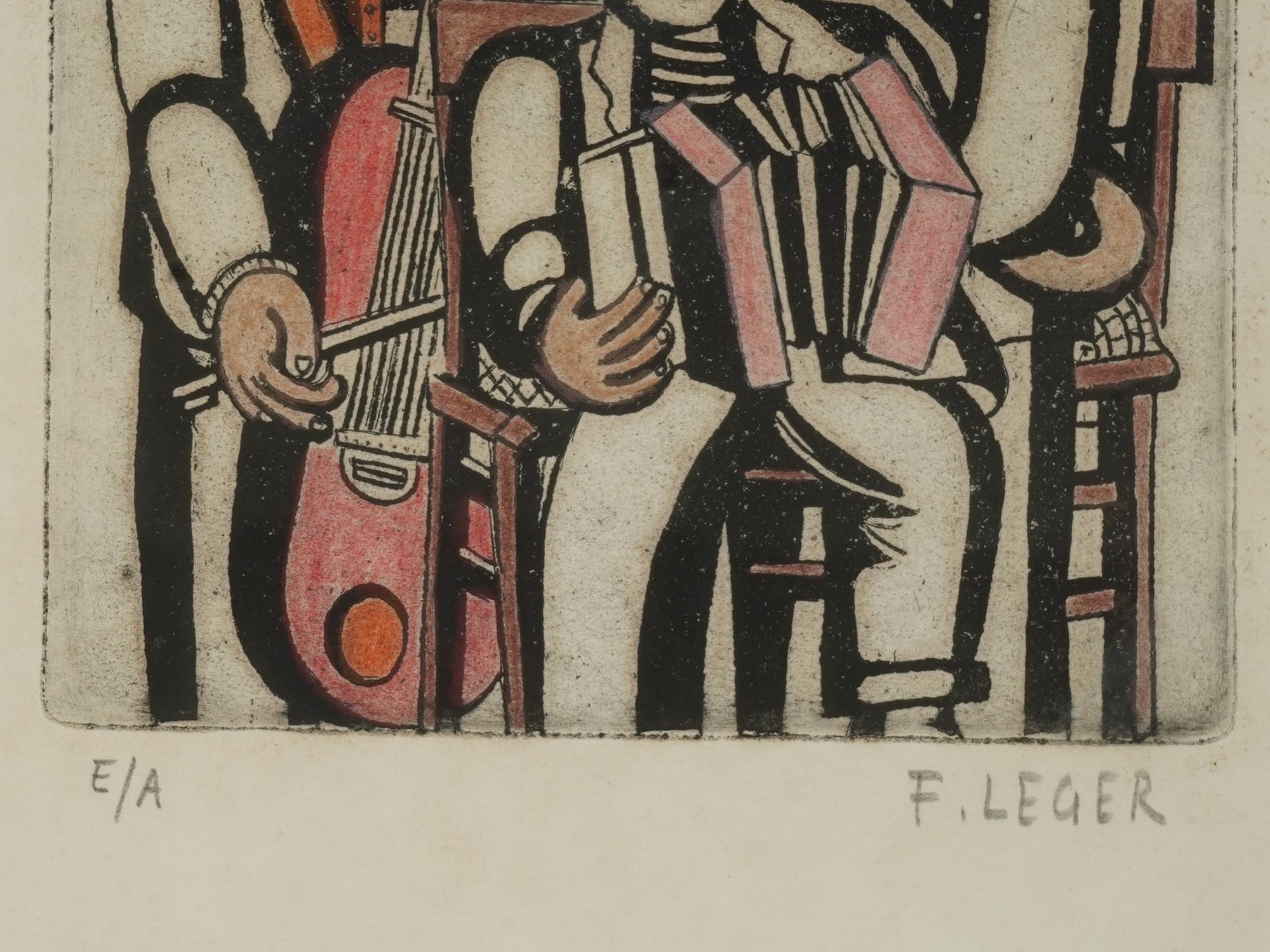 FRENCH FERNAND LEGER ETCHING THREE MUSICIANS PIC-2