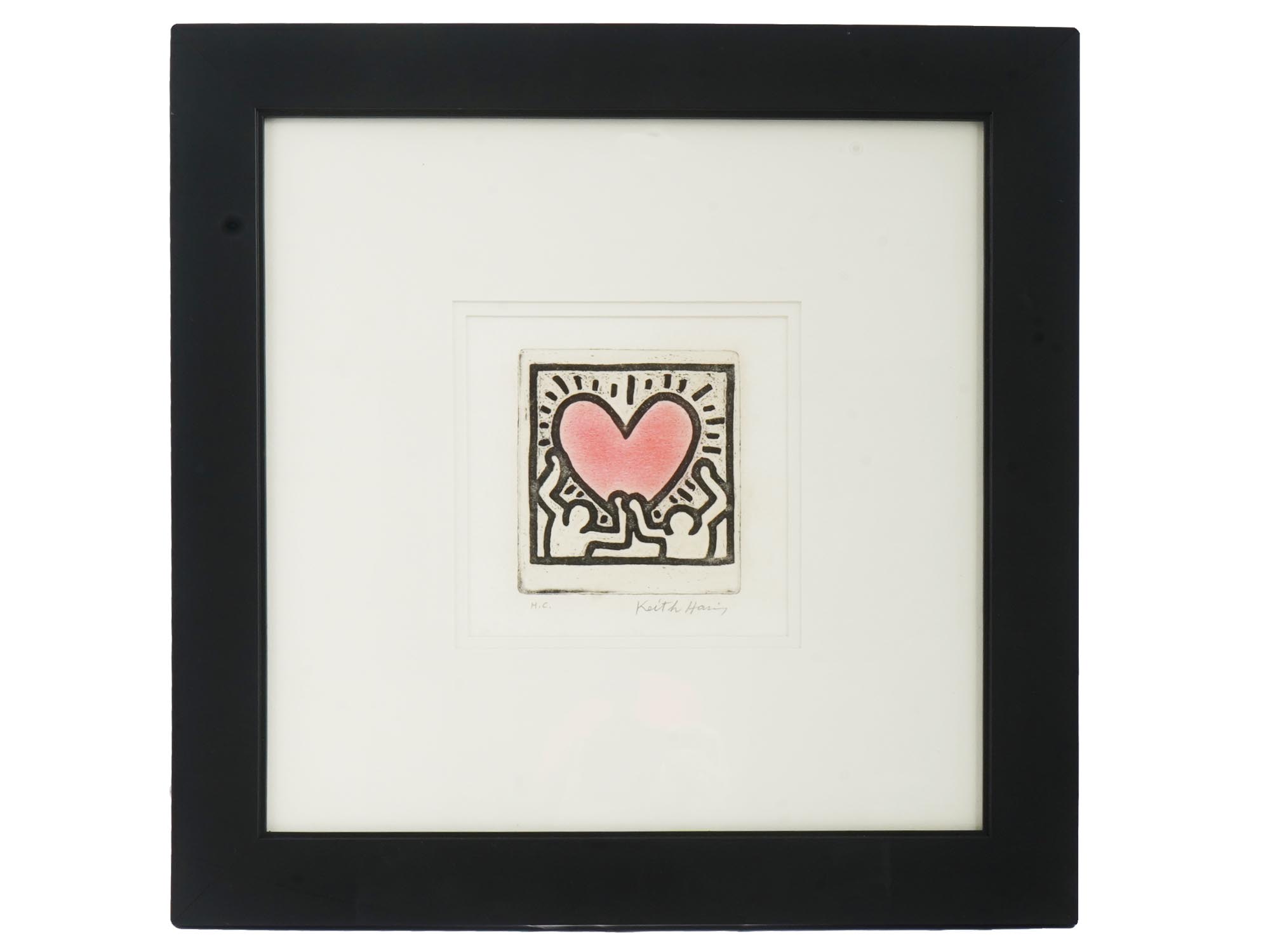 AMERICAN KEITH HARING ETCHING ON PAPER 1988 RED HEART PIC-0