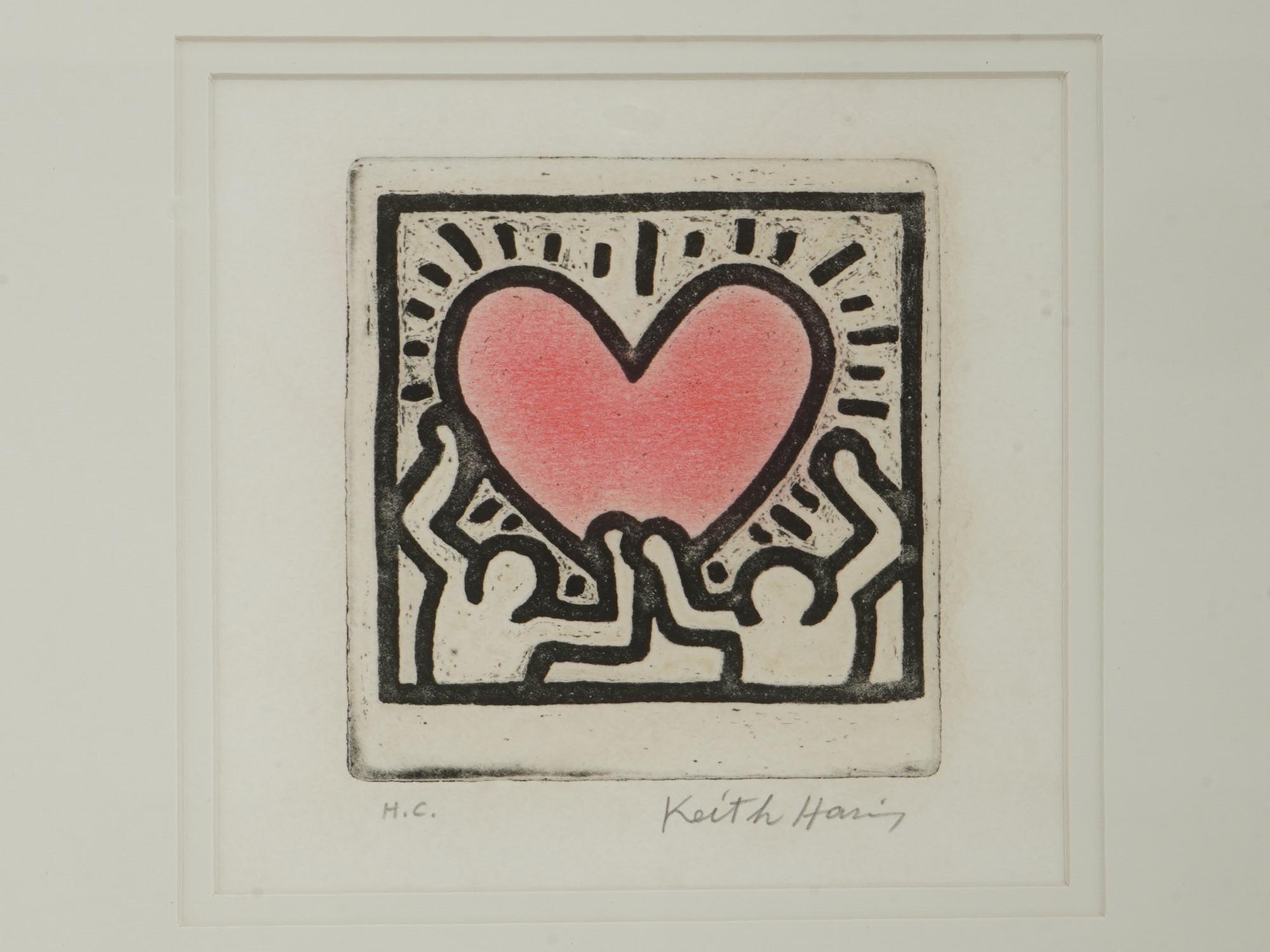 AMERICAN KEITH HARING ETCHING ON PAPER 1988 RED HEART PIC-1