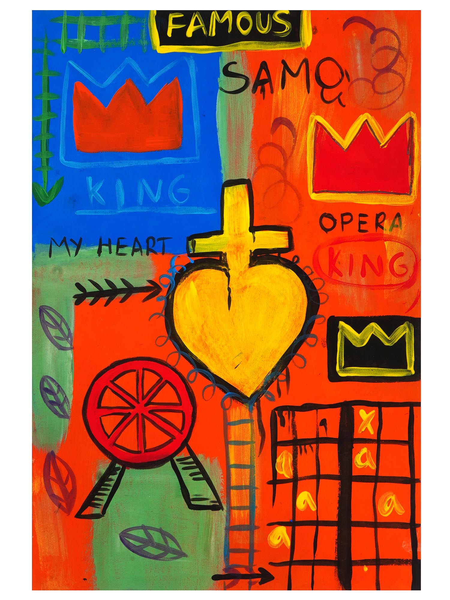 AFTER JEAN MICHEL BASQUIAT MIXED MEDIA PAINTING PIC-0