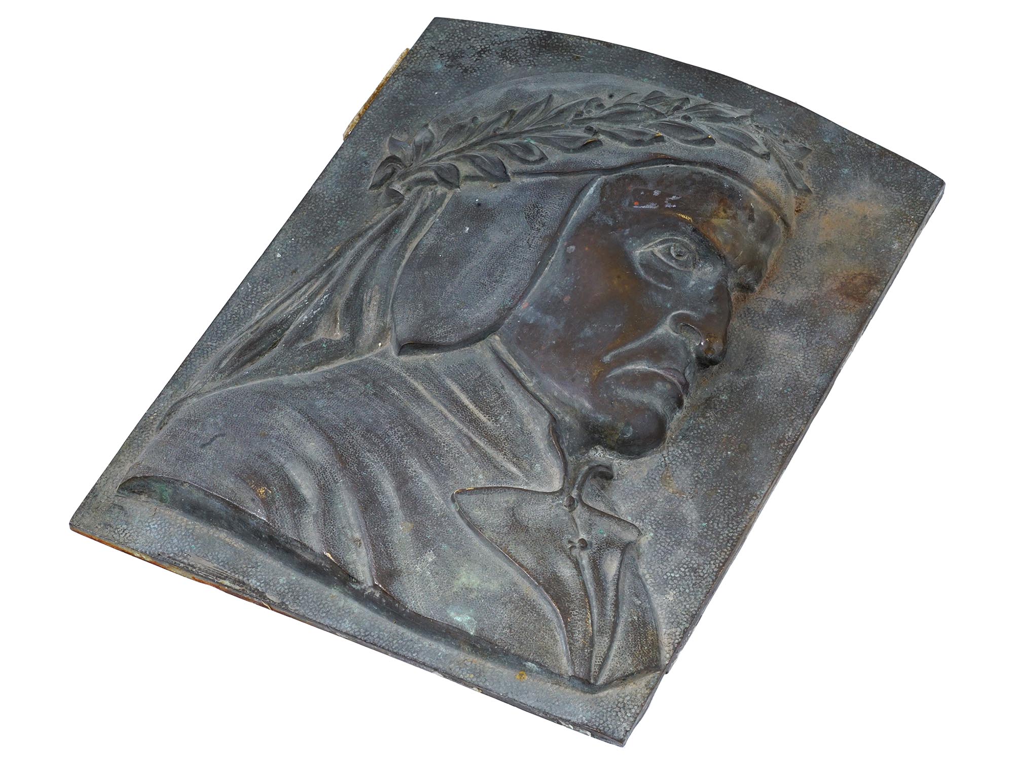 ANTIQUE BRONZE RELIEF PLAQUE DANTE ALIGHIERI PIC-1