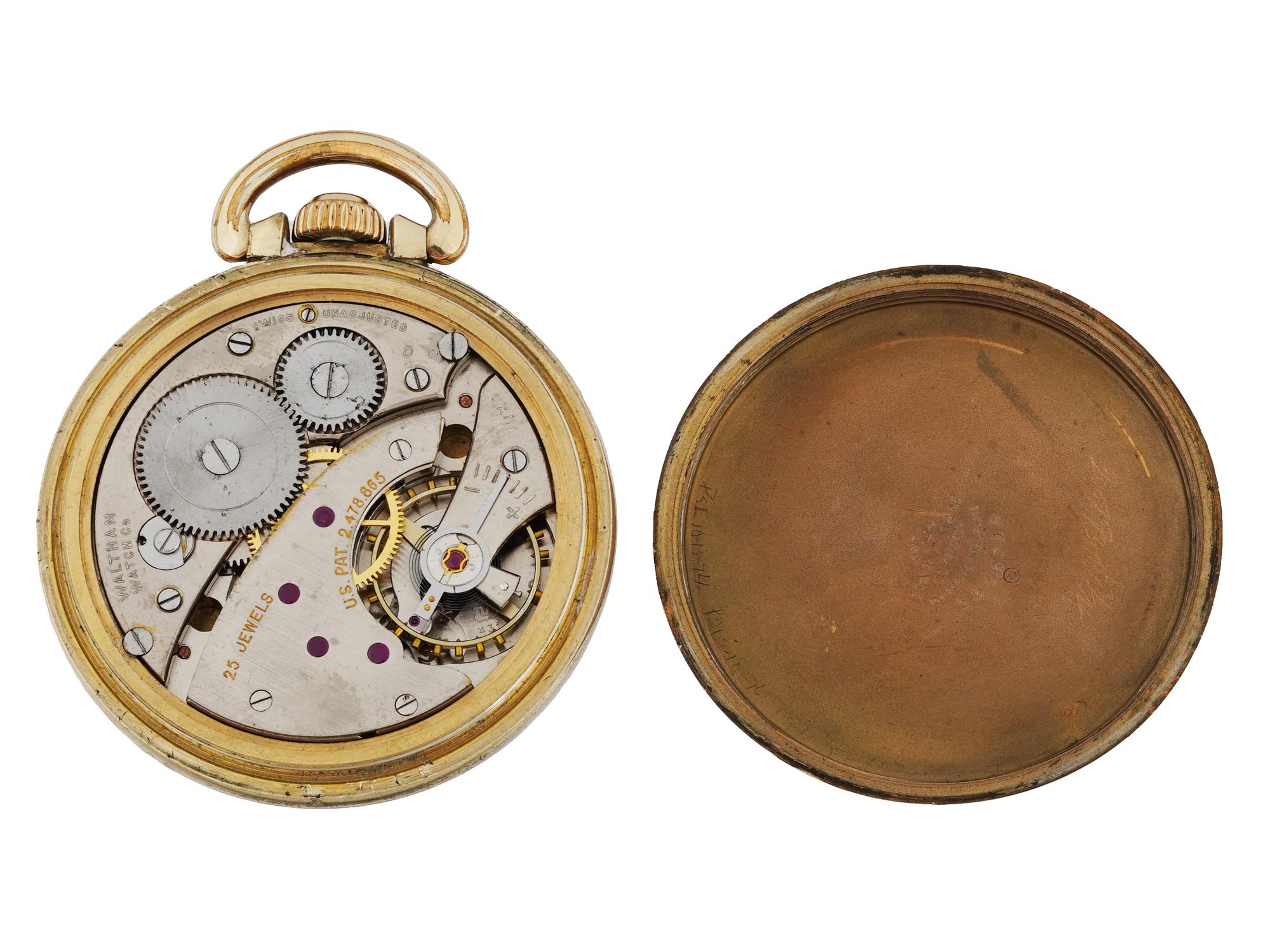 MIDCENT WALTHAM INCABLOC GOLD PLATED POCKET WATCH PIC-3