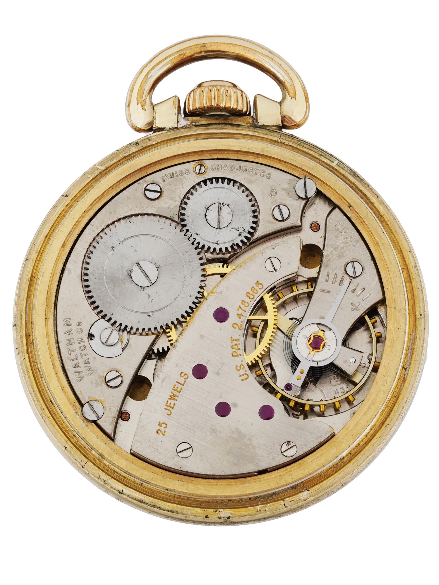 MIDCENT WALTHAM INCABLOC GOLD PLATED POCKET WATCH PIC-4