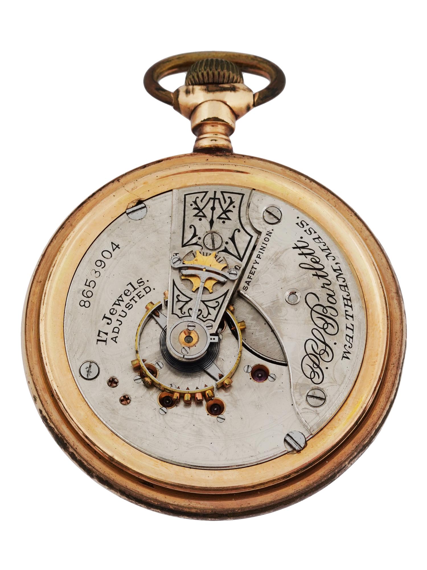 ANTIQUE PS BARTLETT 14K GOLD PLATED POCKET WATCH PIC-4