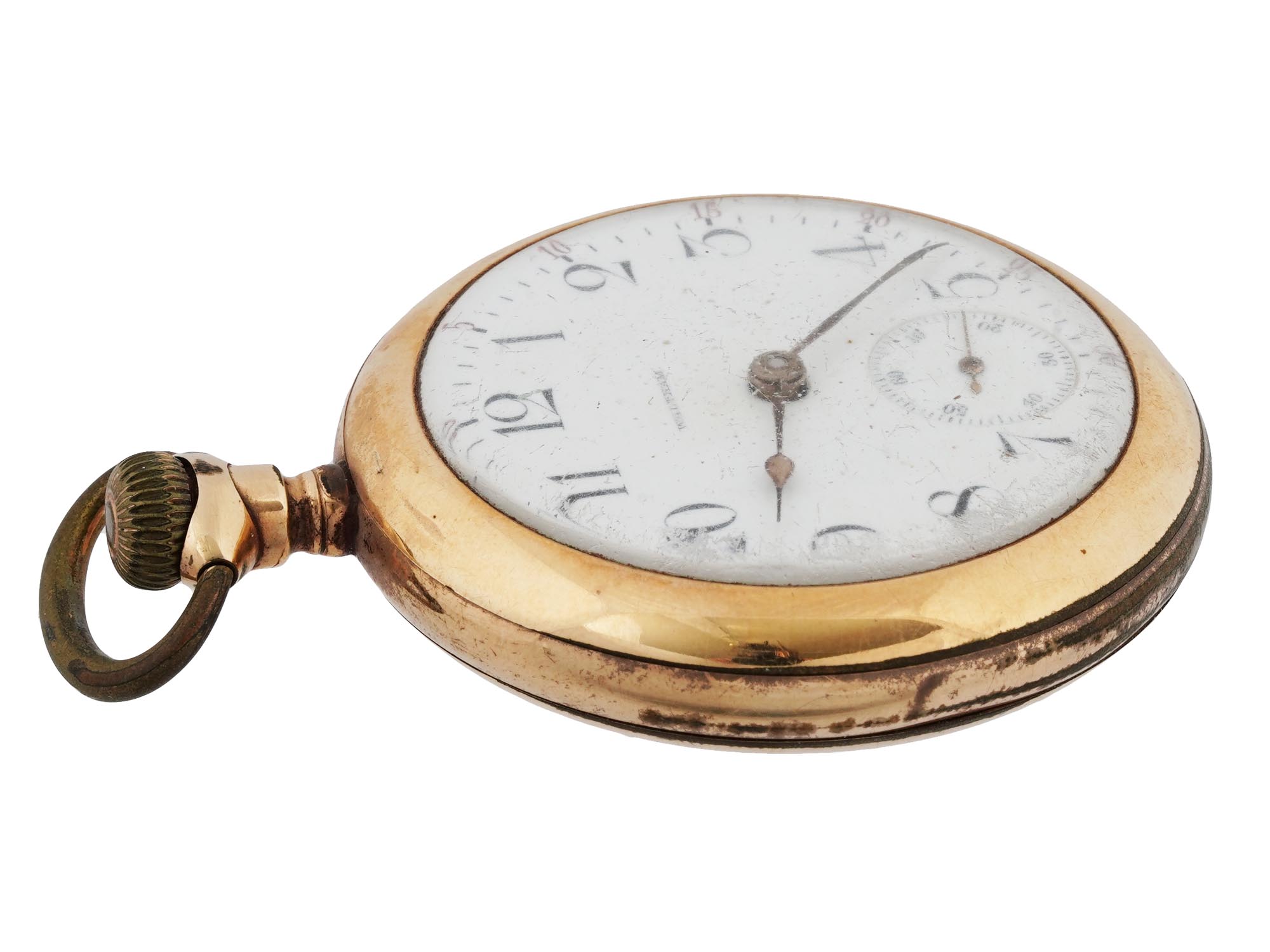 ANTIQUE PS BARTLETT 14K GOLD PLATED POCKET WATCH PIC-1