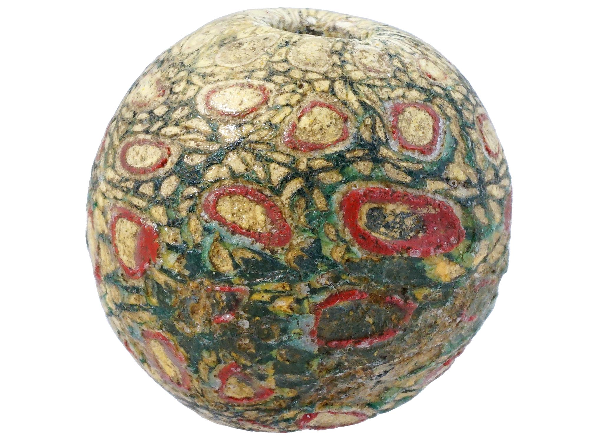 LARGE ANCIENT ROMAN MILLEFIORI GLASS BALL SHAPED BEAD PIC-0
