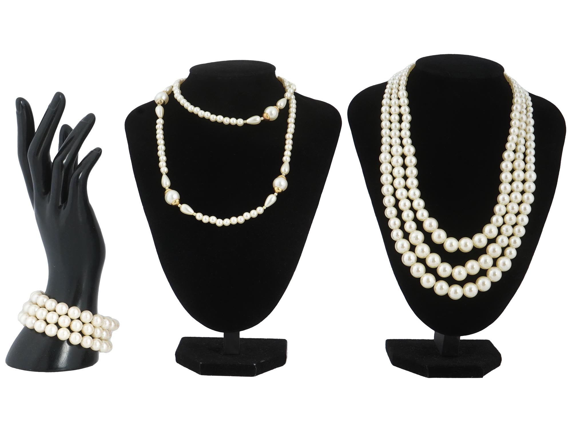 COSTUME JEWELRY SET OF FAUX PEARL NECKLACES BRACELET PIC-0