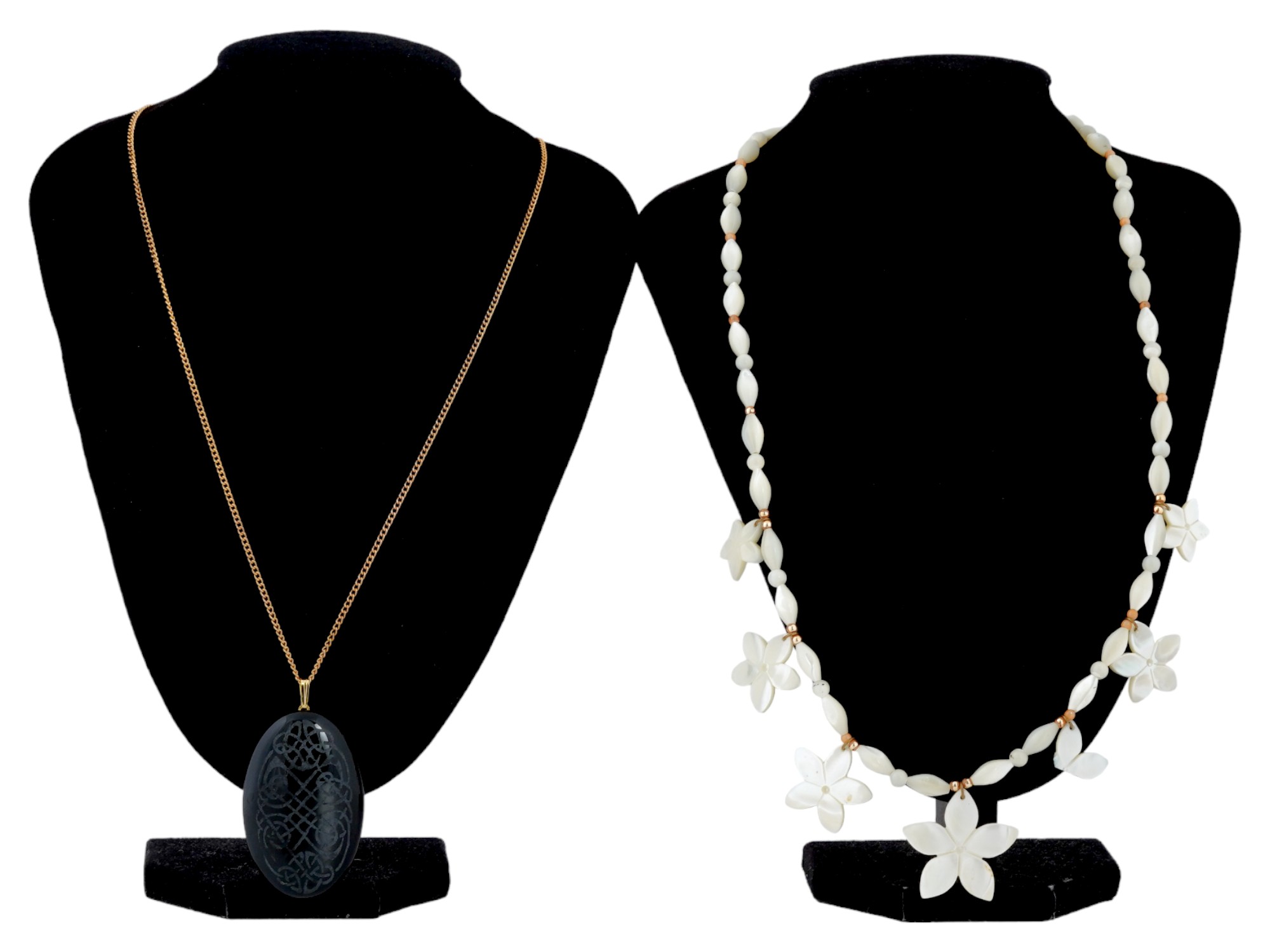 VINTAGE MOTHER OF PEARL AND BLACK AGATE NECKLACES PIC-0