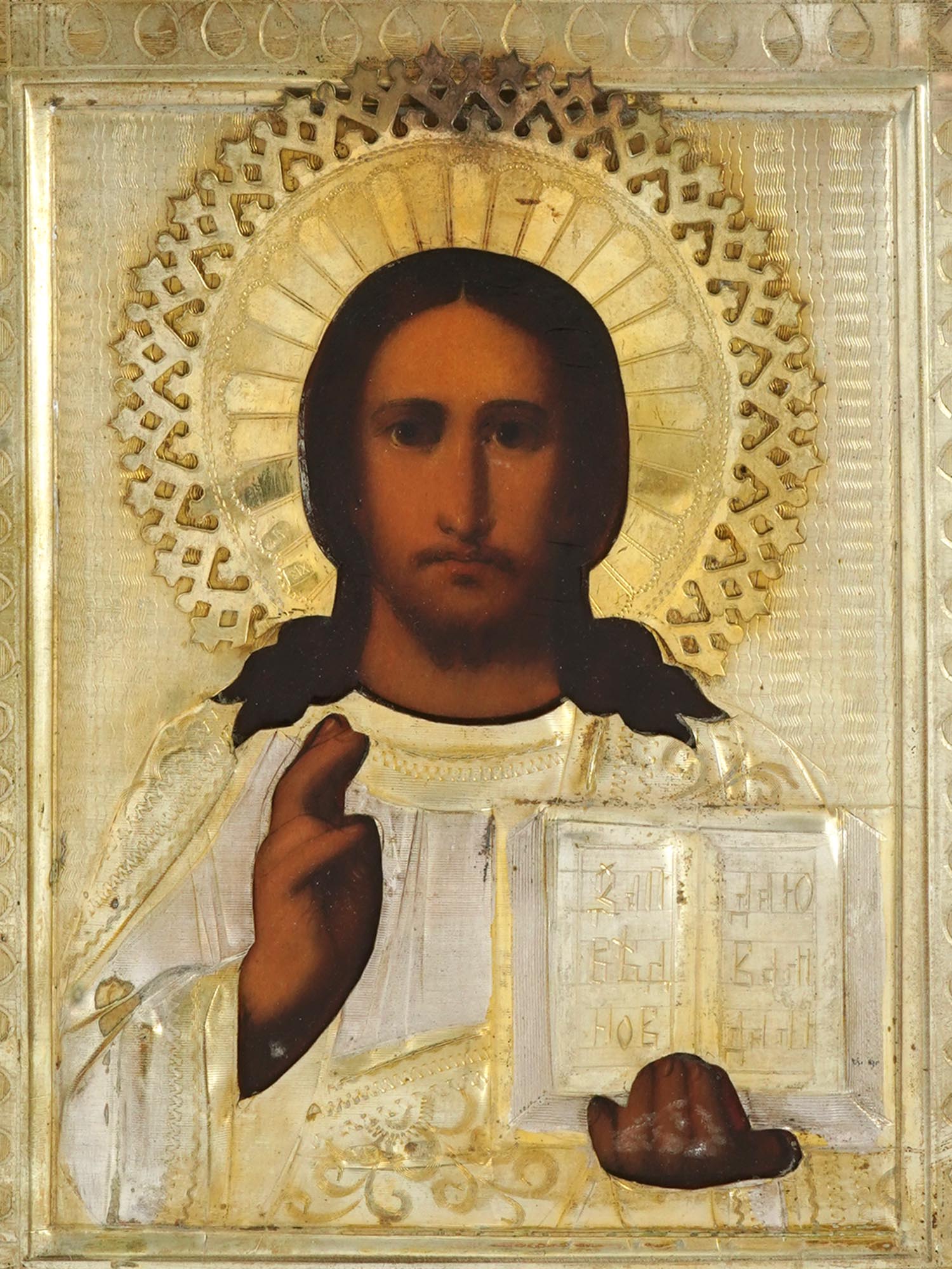 ANTIQUE RUSSIAN ICON OF CHRIST IN SILVER RIZA AND KIOT PIC-3