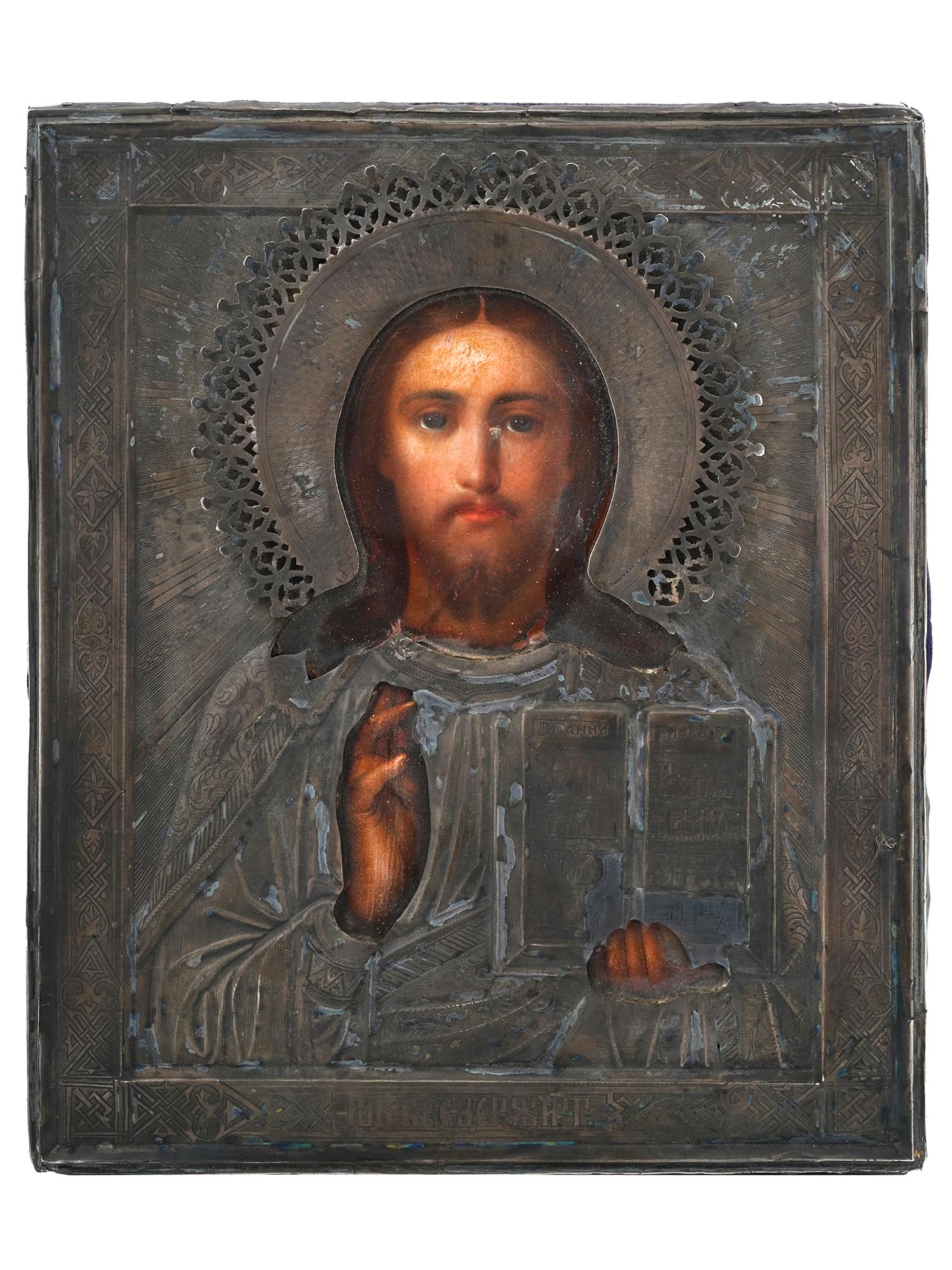 ANTIQUE RUSSIAN ICON LORD ALMIGHTY IN SILVER RIZA PIC-0