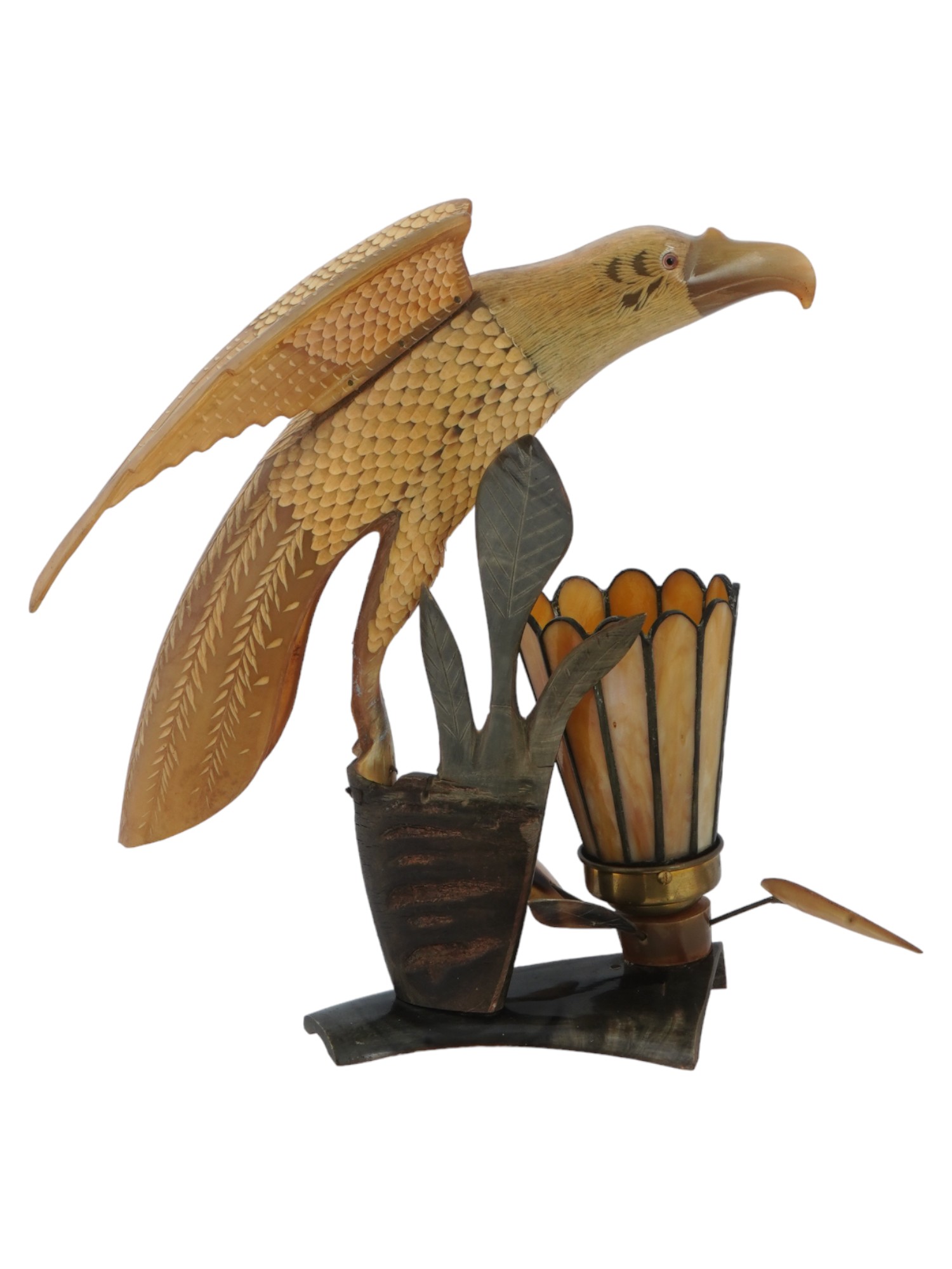 VINTAGE LAMP IN FORM OF SEATED EAGLE AND FLOWER PIC-0