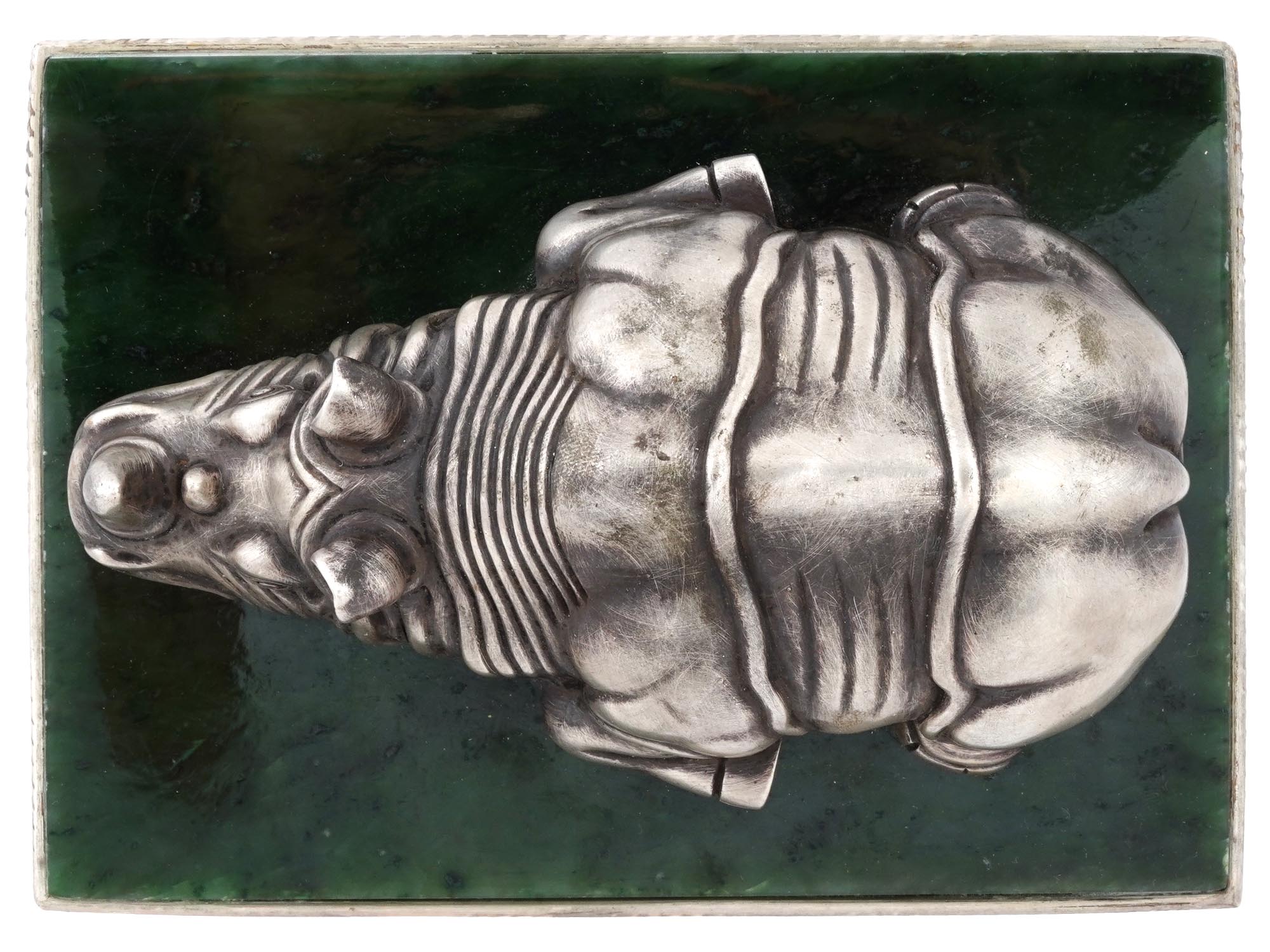 RUSSIAN SILVER AND JADE STONE FIGURINE OF A RHINO PIC-5