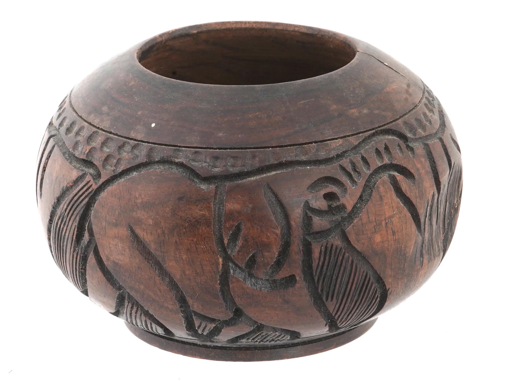 EAST AFRICAN KENYA HAND CARVED TEAK WOODEN BOWL PIC-0