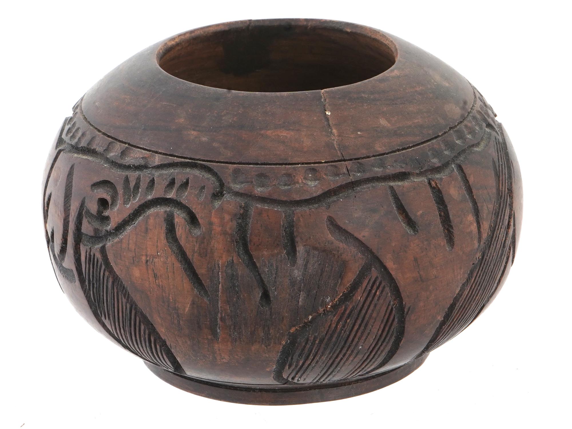 EAST AFRICAN KENYA HAND CARVED TEAK WOODEN BOWL PIC-1