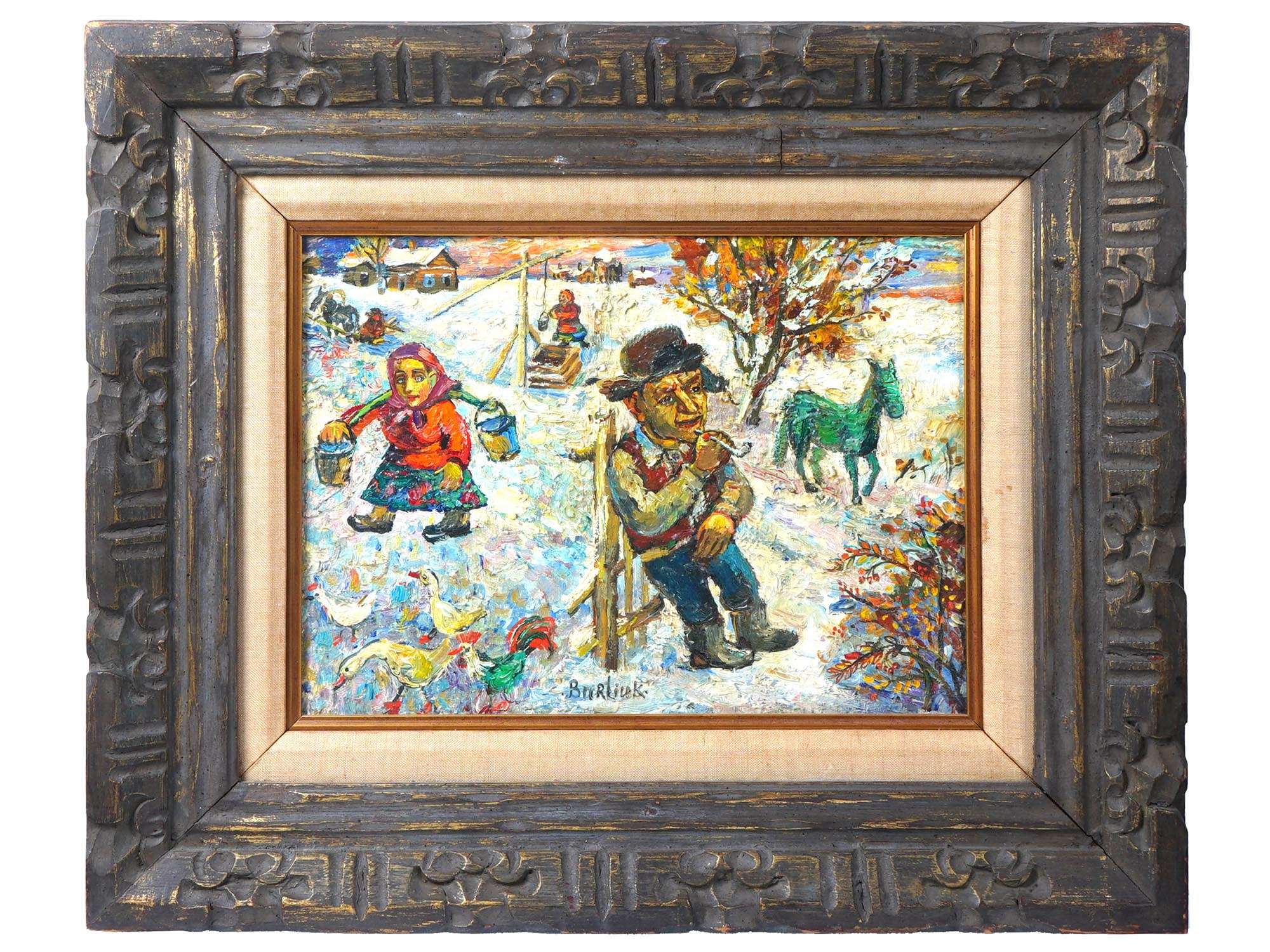 RUSSIAN OIL PAINTING ON CANVAS BY DAVID BURLIUK PIC-0