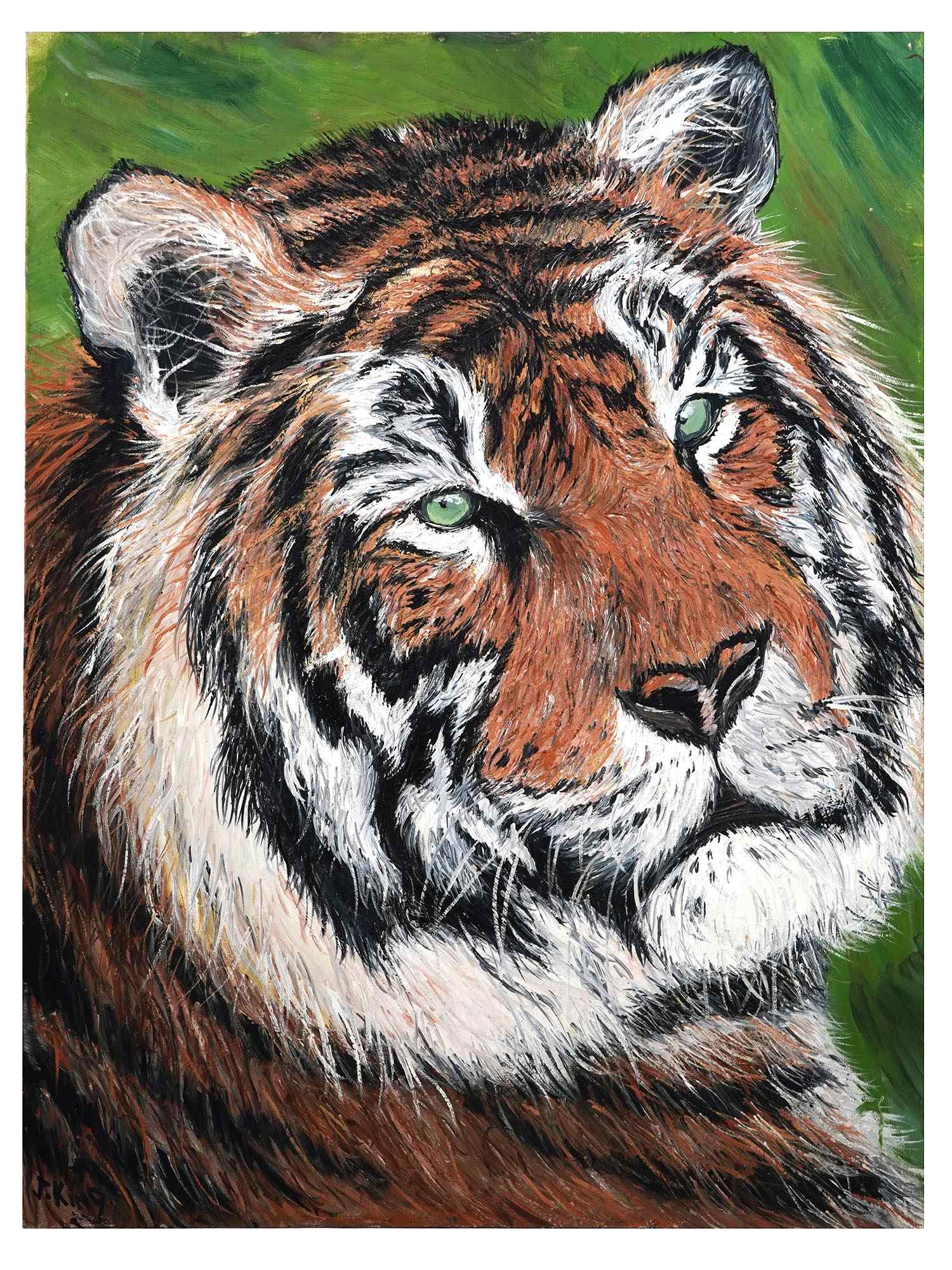 VINTAGE AMERICAN TIGER OIL PAINTING BY J. KING PIC-0