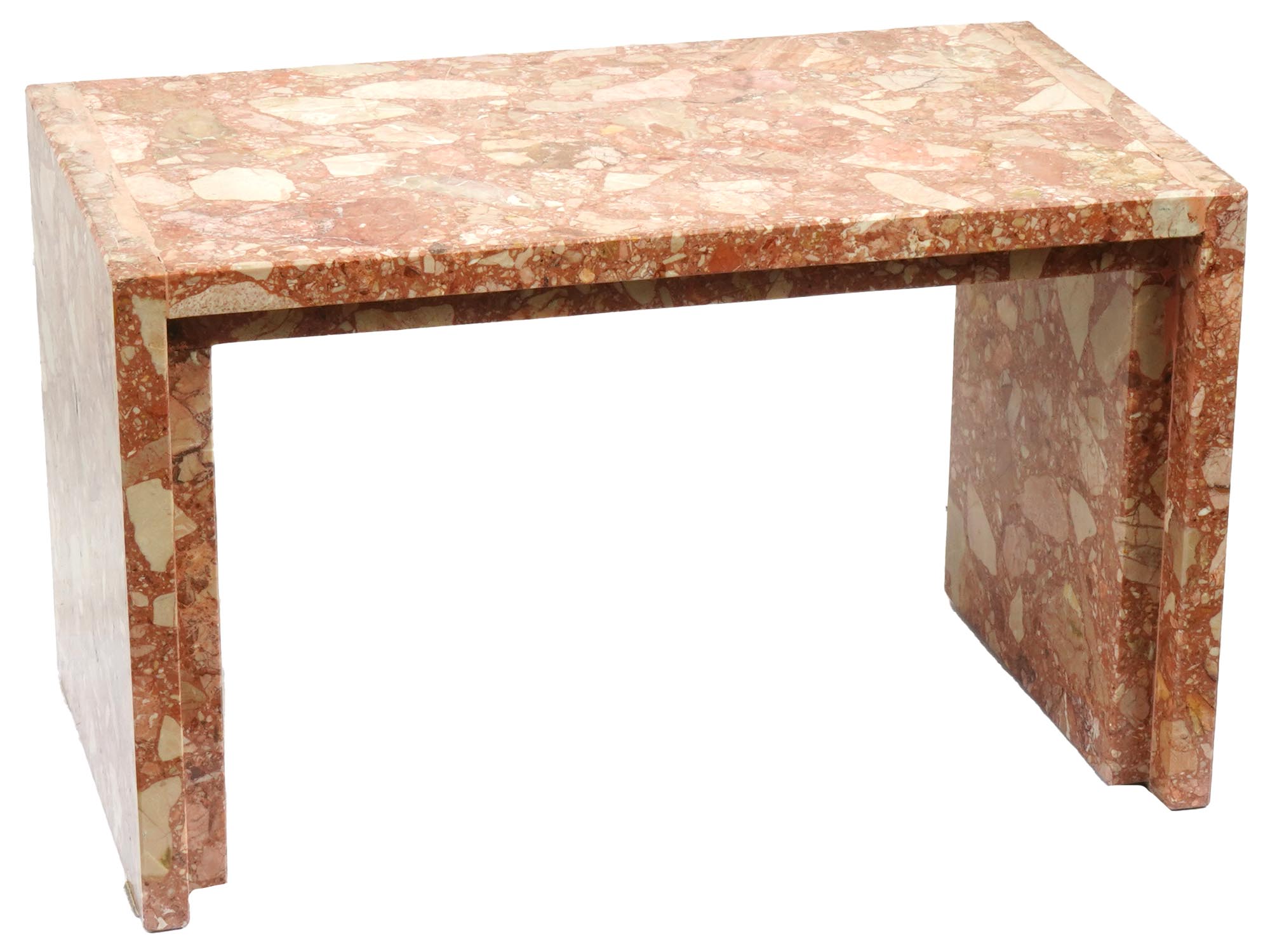 VINTAGE POLISHED ROSE SIENNA MARBLE LOW TABLE PIC-1