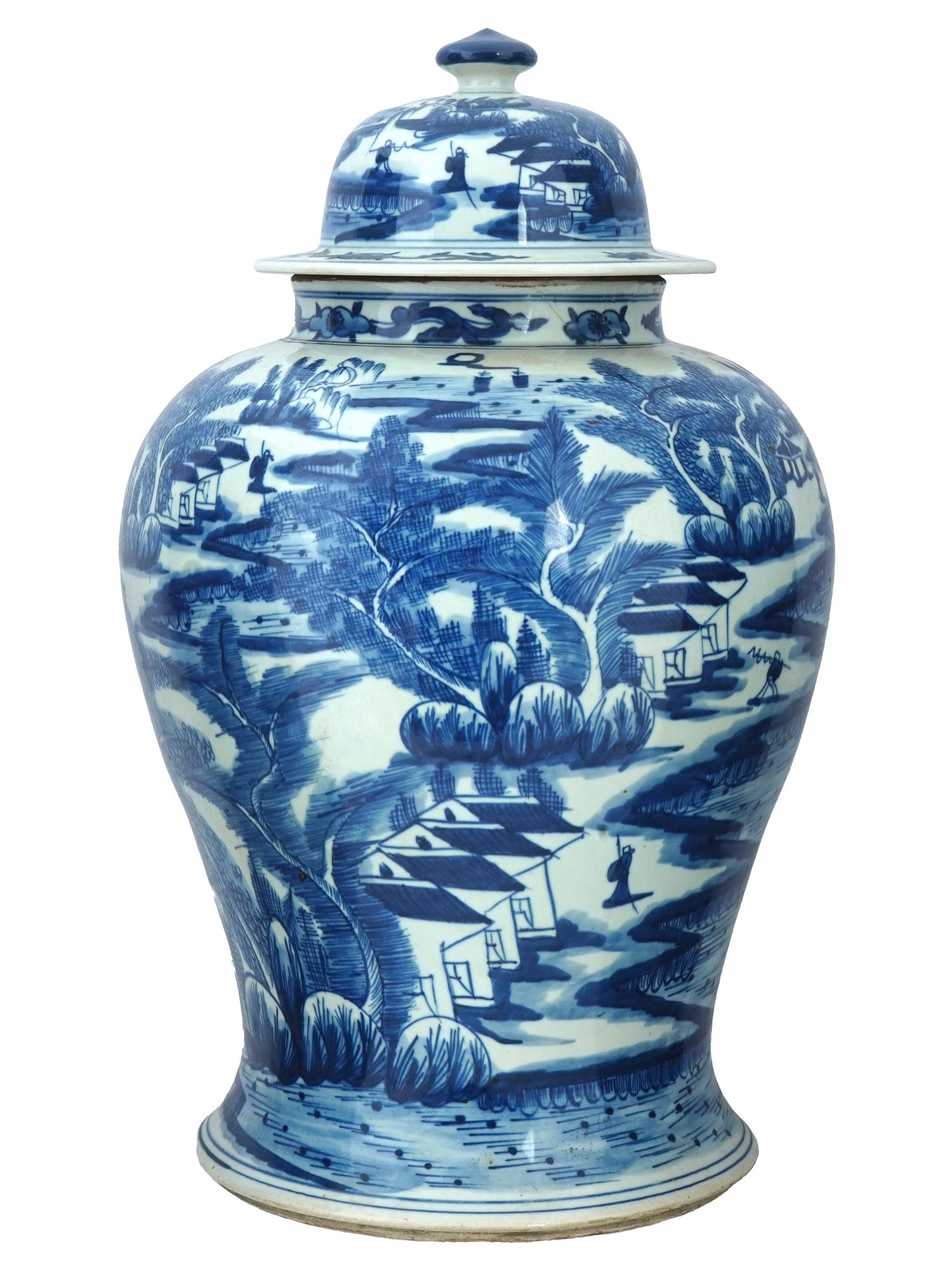 LATE QING CHINESE BLUE WHITE COVERED PORCELAIN JAR PIC-0