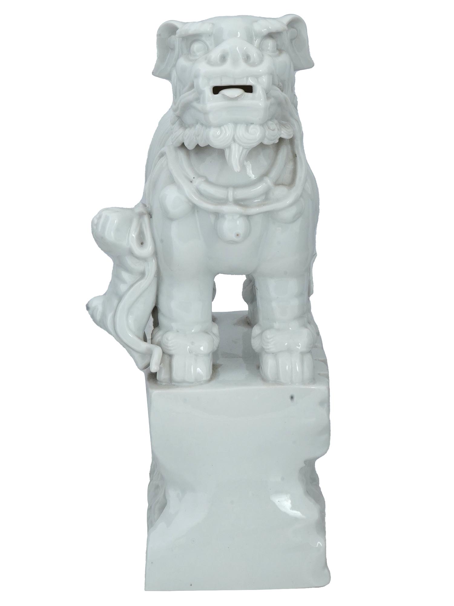 CHINESE STANDING FOO DOG GLAZED PORCELAIN FIGURINE PIC-4