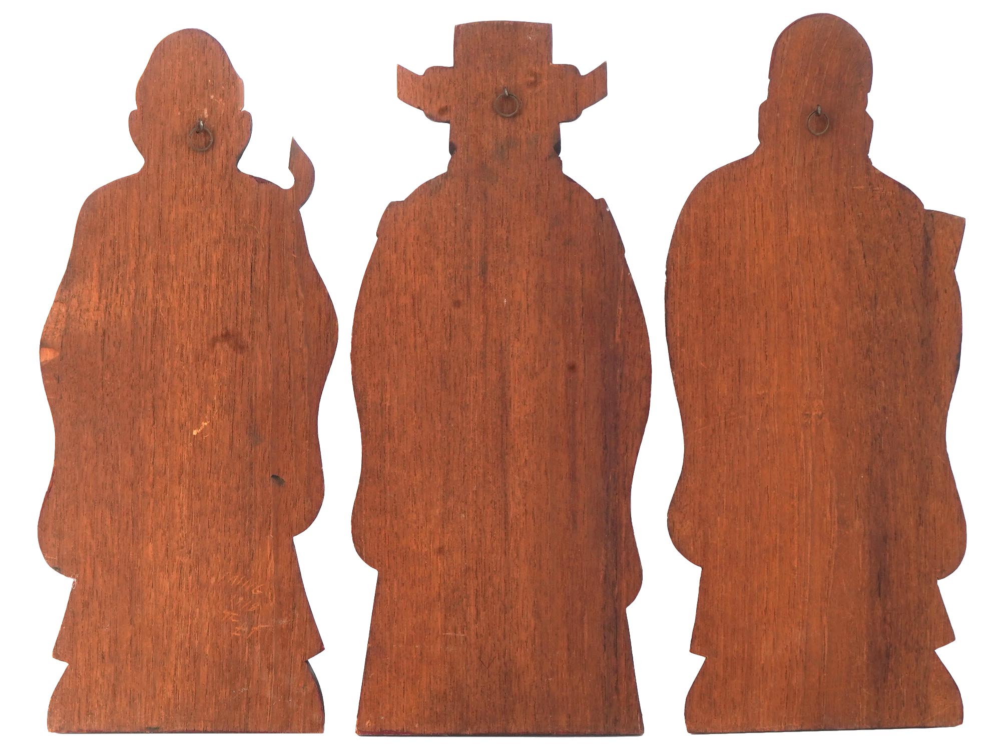 CHINESE WOOD CARVED SET OF FU LU SHOU FIGURINES PIC-1