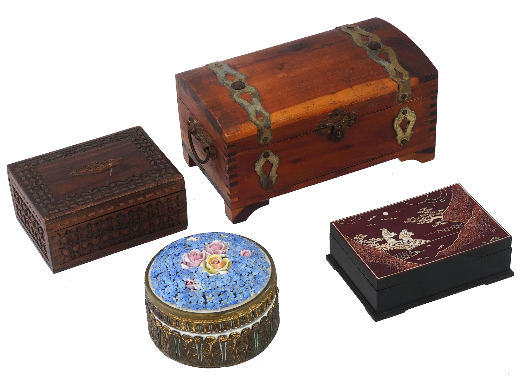 GROUP OF ANTIQUE AND VINTAGE LIDDED TRINKET BOXES PIC-0