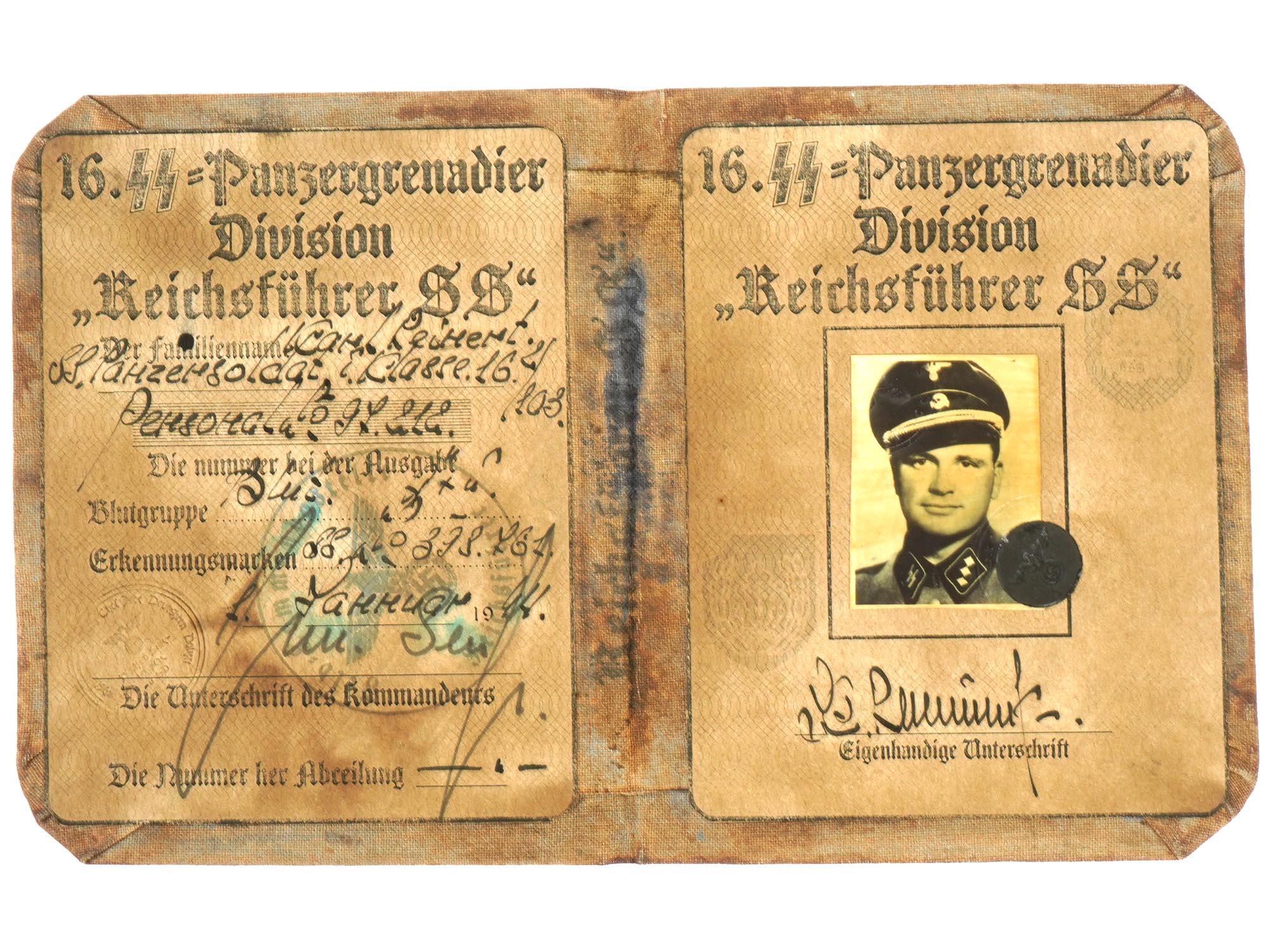 WWII NAZI GERMAN WAFFEN SS ID DOCUMENT PIC-2