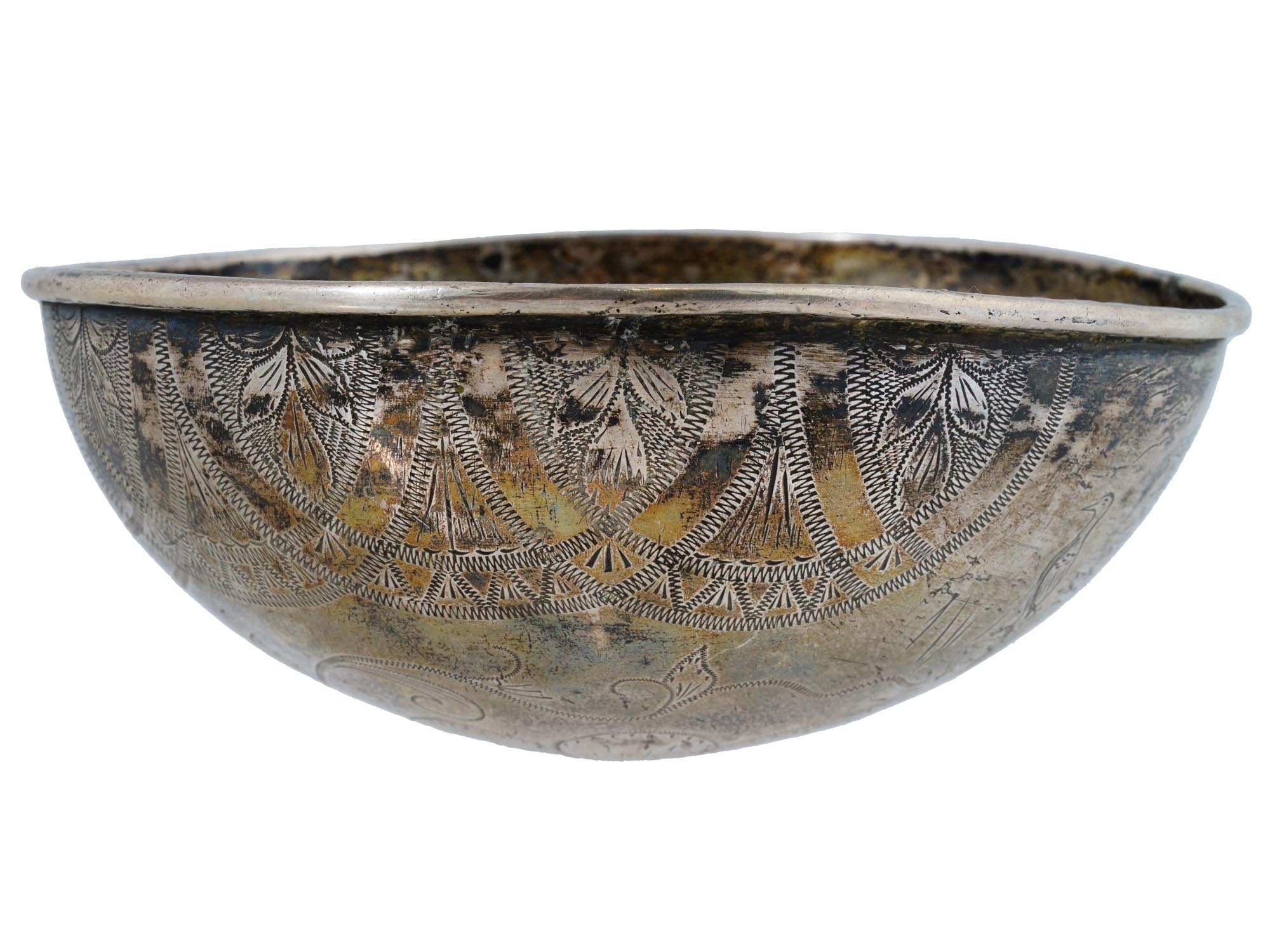 ANTIQUE PERSIAN QAJAR EMPIRE SILVER BOWL 19TH C PIC-2