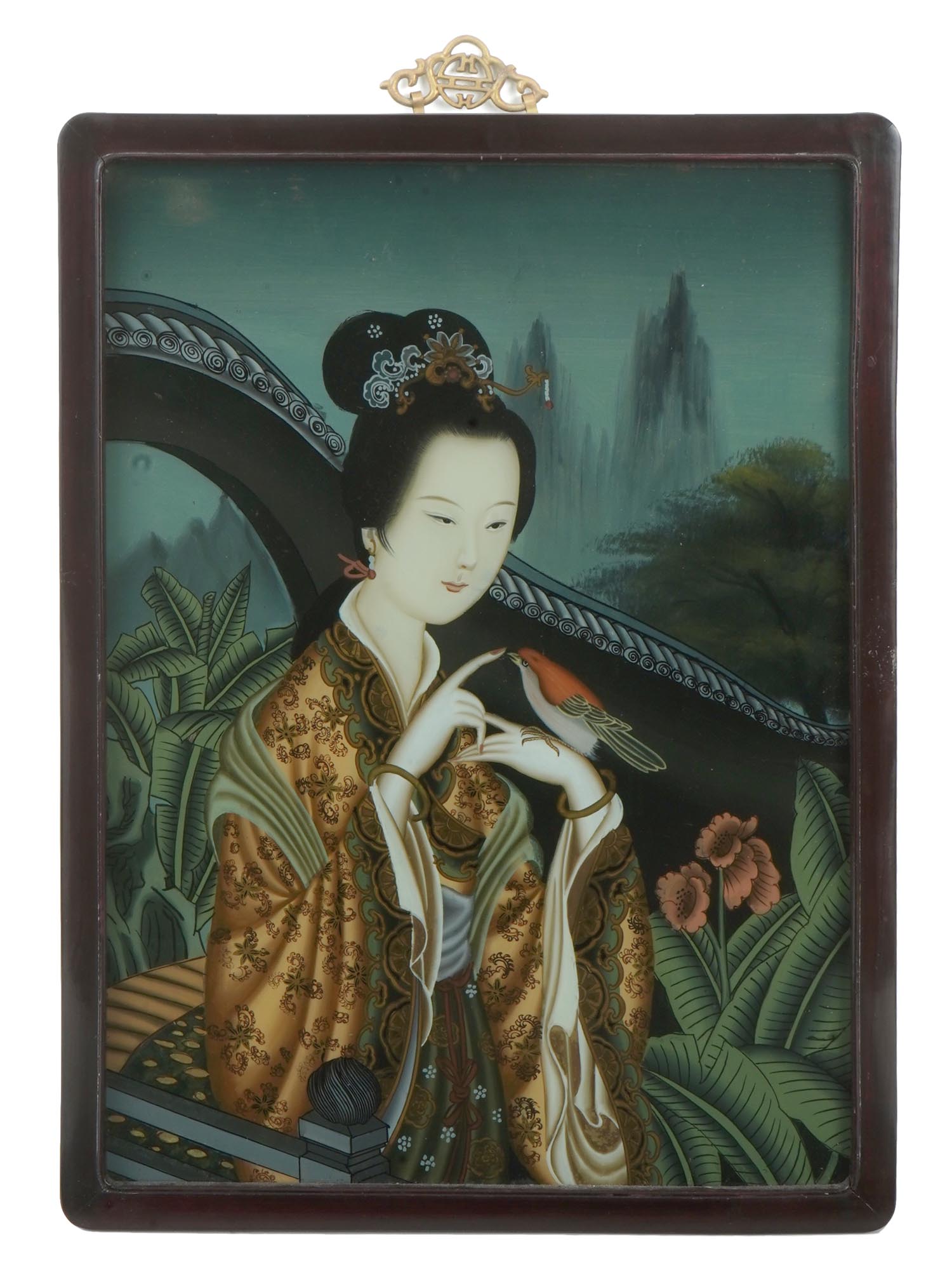 CHINESE QING FEMALE PORTRAIT REVERSE GLASS PAINTING PIC-0