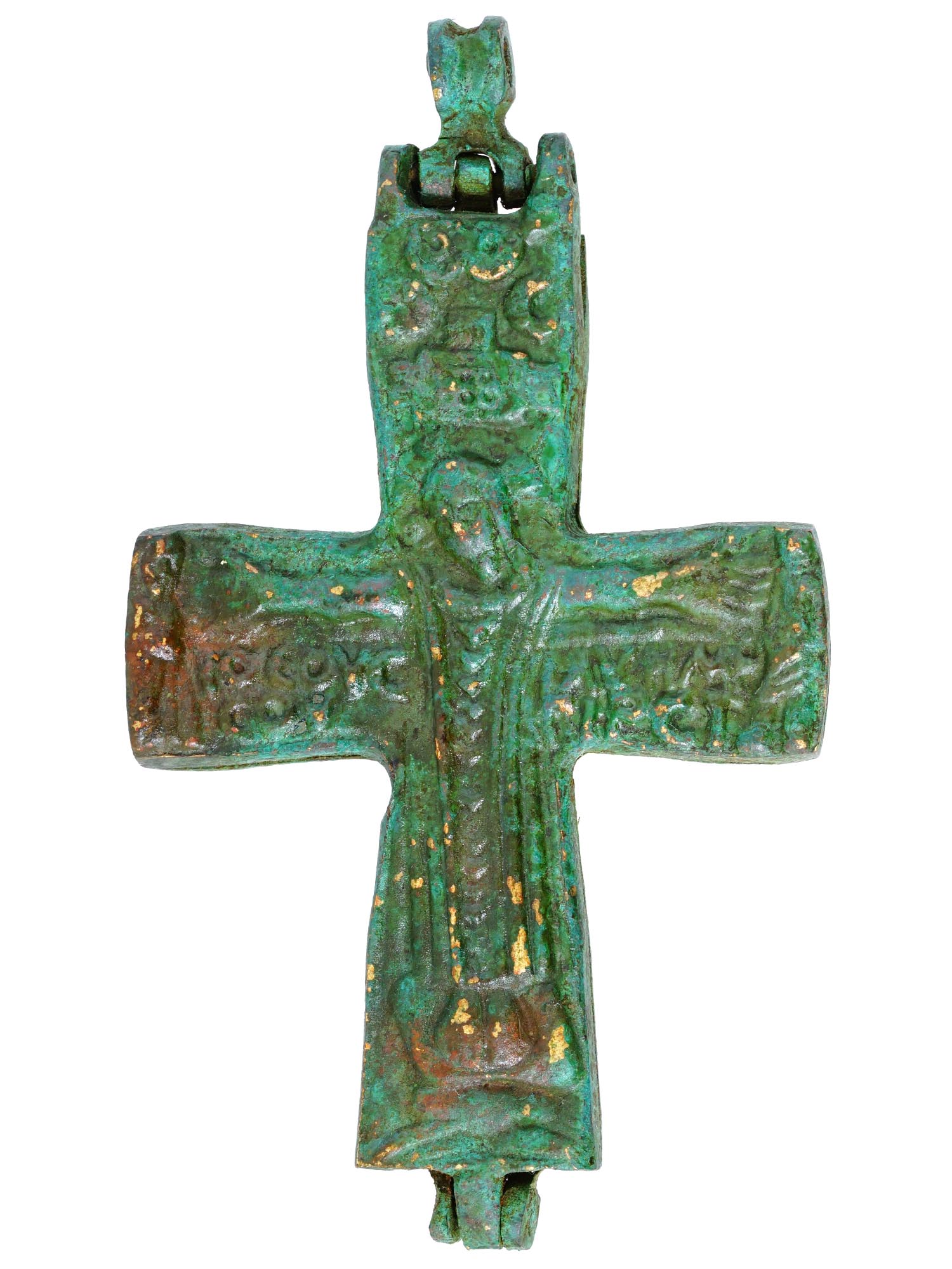 ANTIQUE BYZANTINE CAST BRONZE RELIQUARY CROSS PIC-0