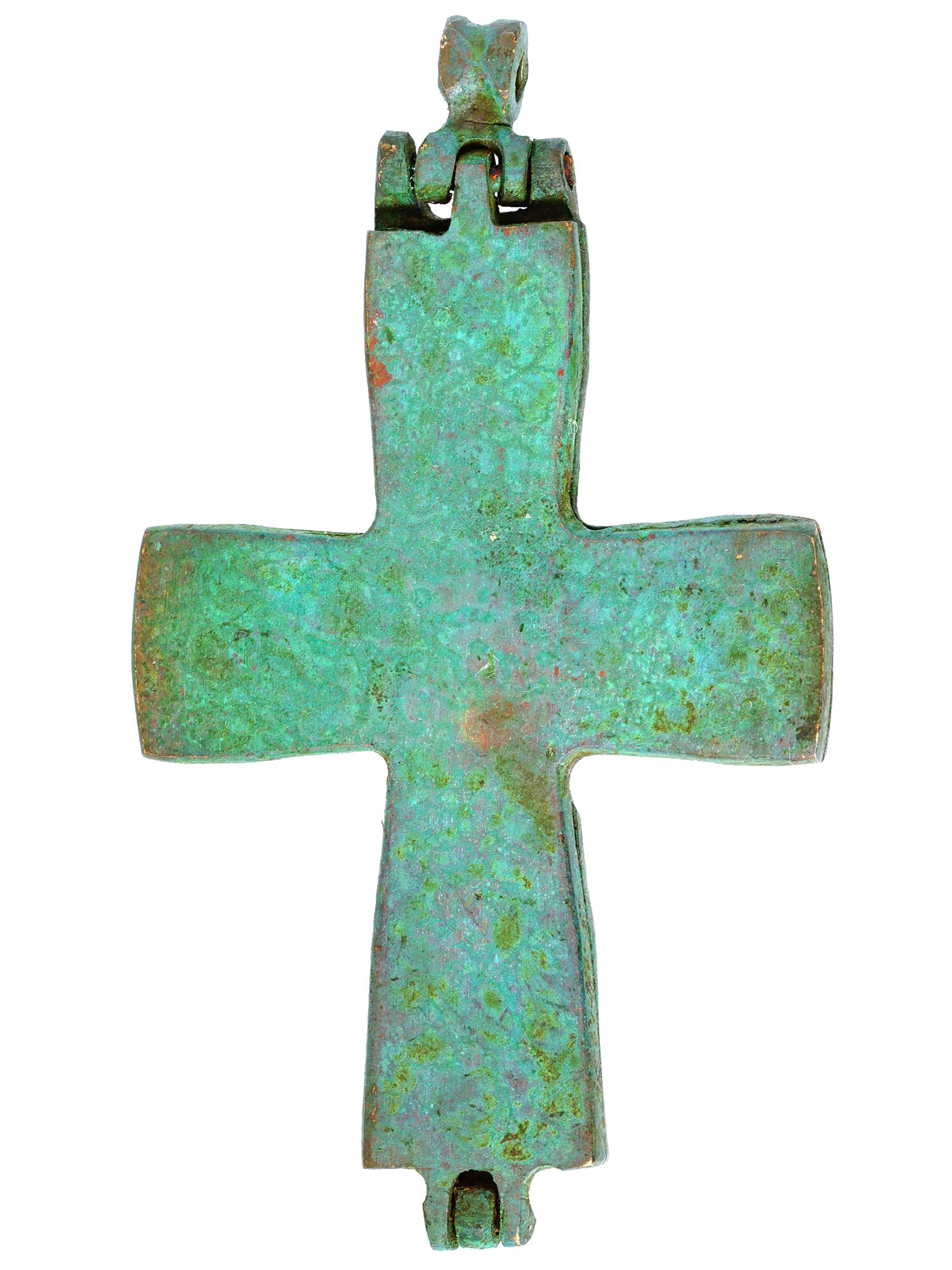 ANTIQUE BYZANTINE CAST BRONZE RELIQUARY CROSS PIC-3