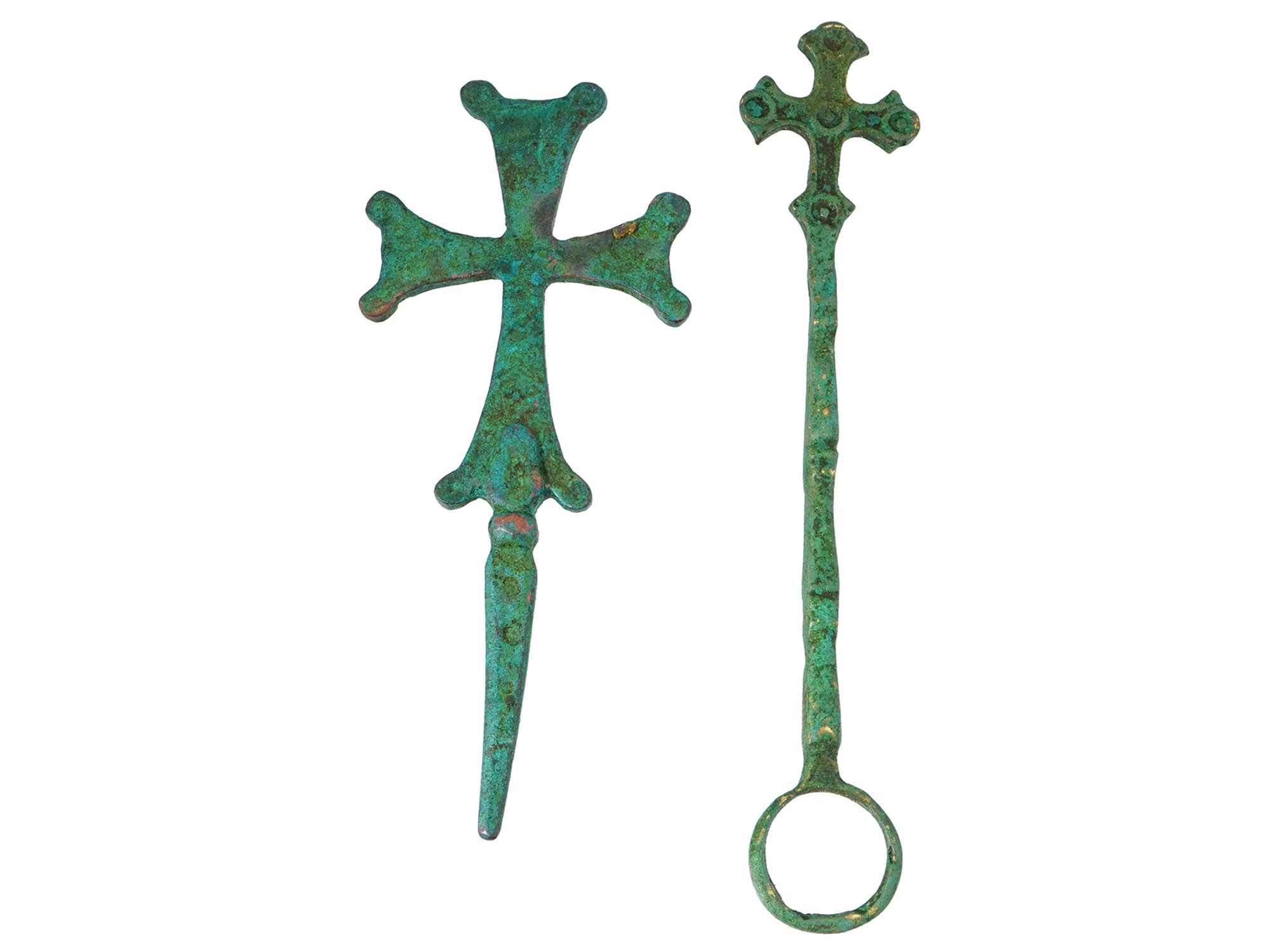 ANCIENT BYZANTINE CAST BRONZE PROCESSIONAL CROSSES PIC-0