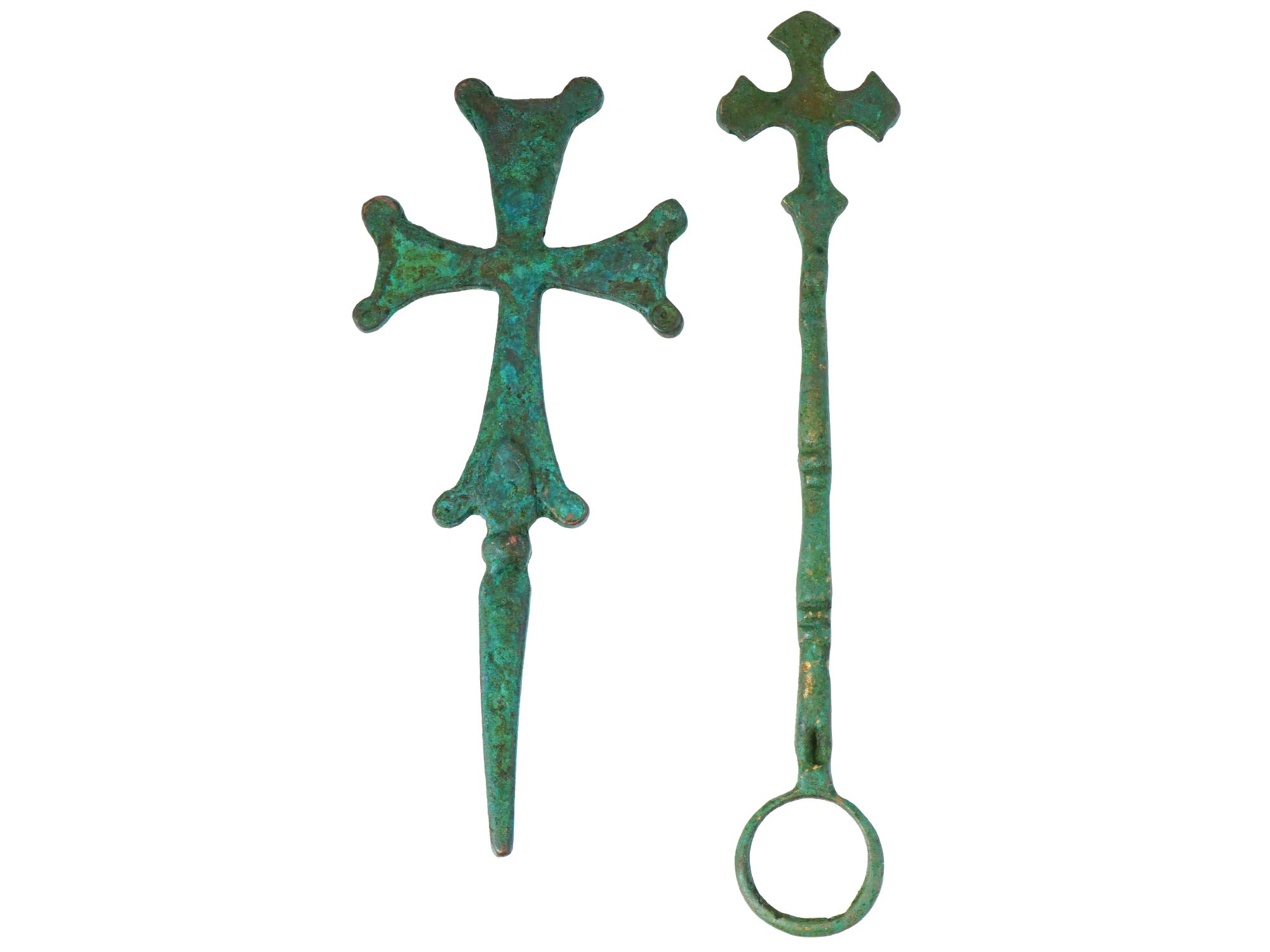 ANCIENT BYZANTINE CAST BRONZE PROCESSIONAL CROSSES PIC-1